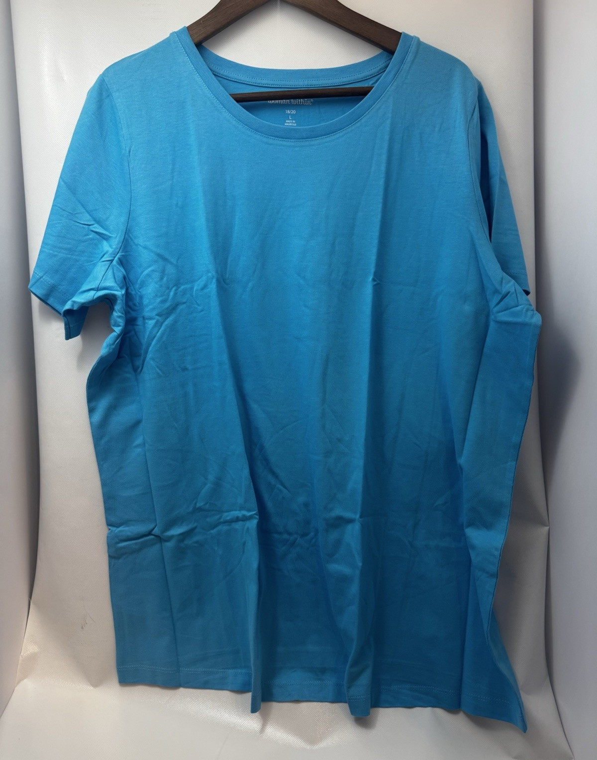 Woman Within Blue Cotton Scoop Neck Short Sleeve T-Shirt Plus 18/20