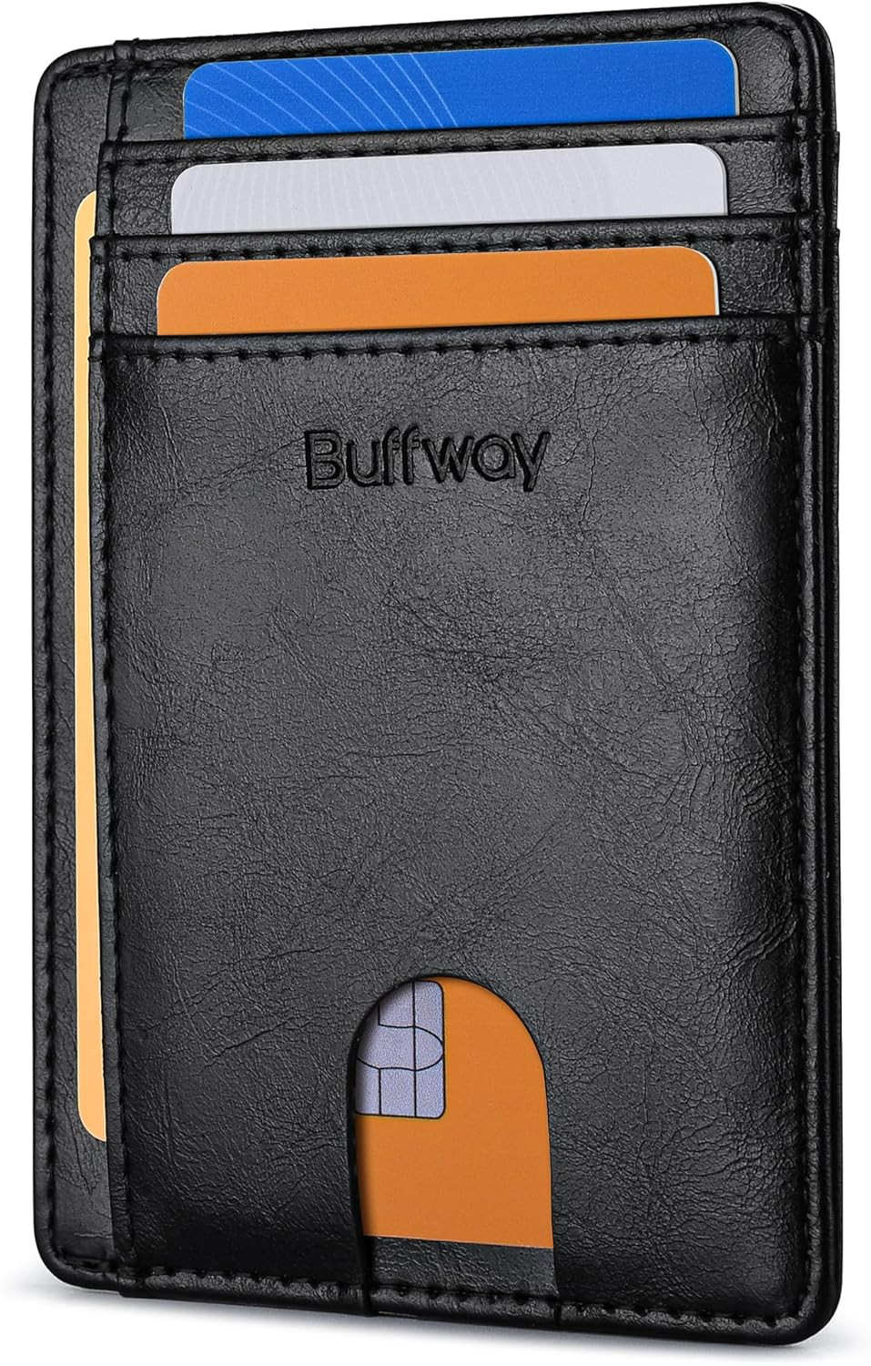 Slim Minimalist Front Pocket RFID Blocking Leather Wallets for Men [Black]