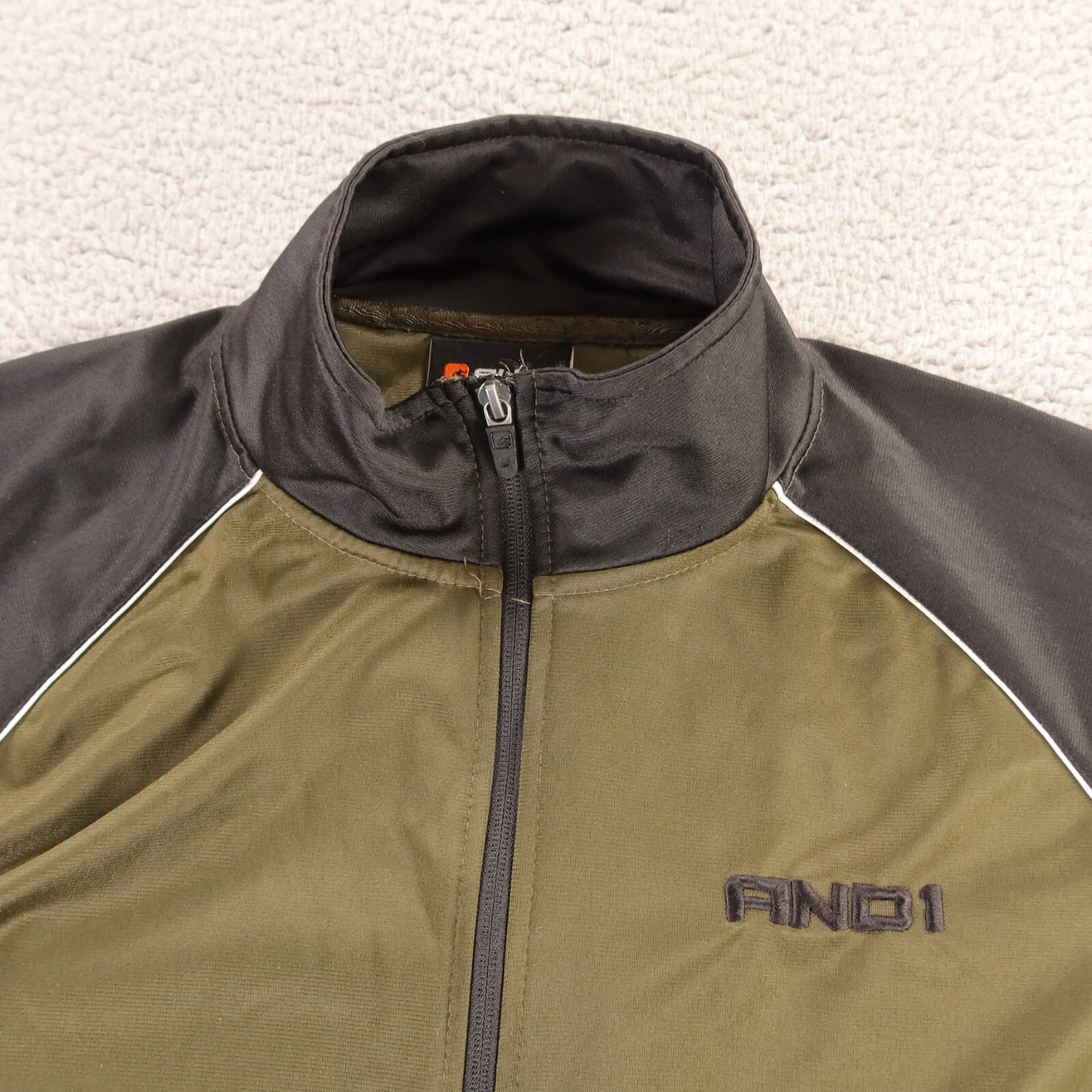 AND1 Jacket Mens M Green Gray Polyester Full Zip Mock Neck Track Jacket