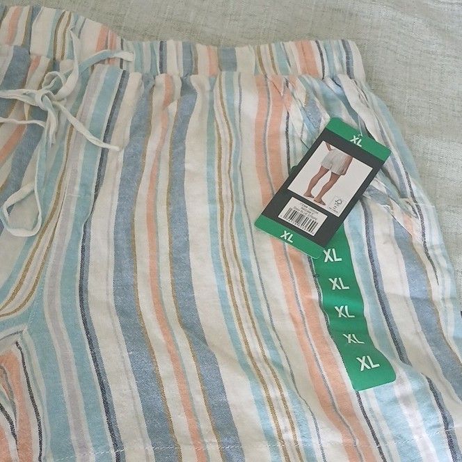 Briggs Women’s Size XL Blue Orange White Stripe&Green Linen Blend Shorts 2 pair