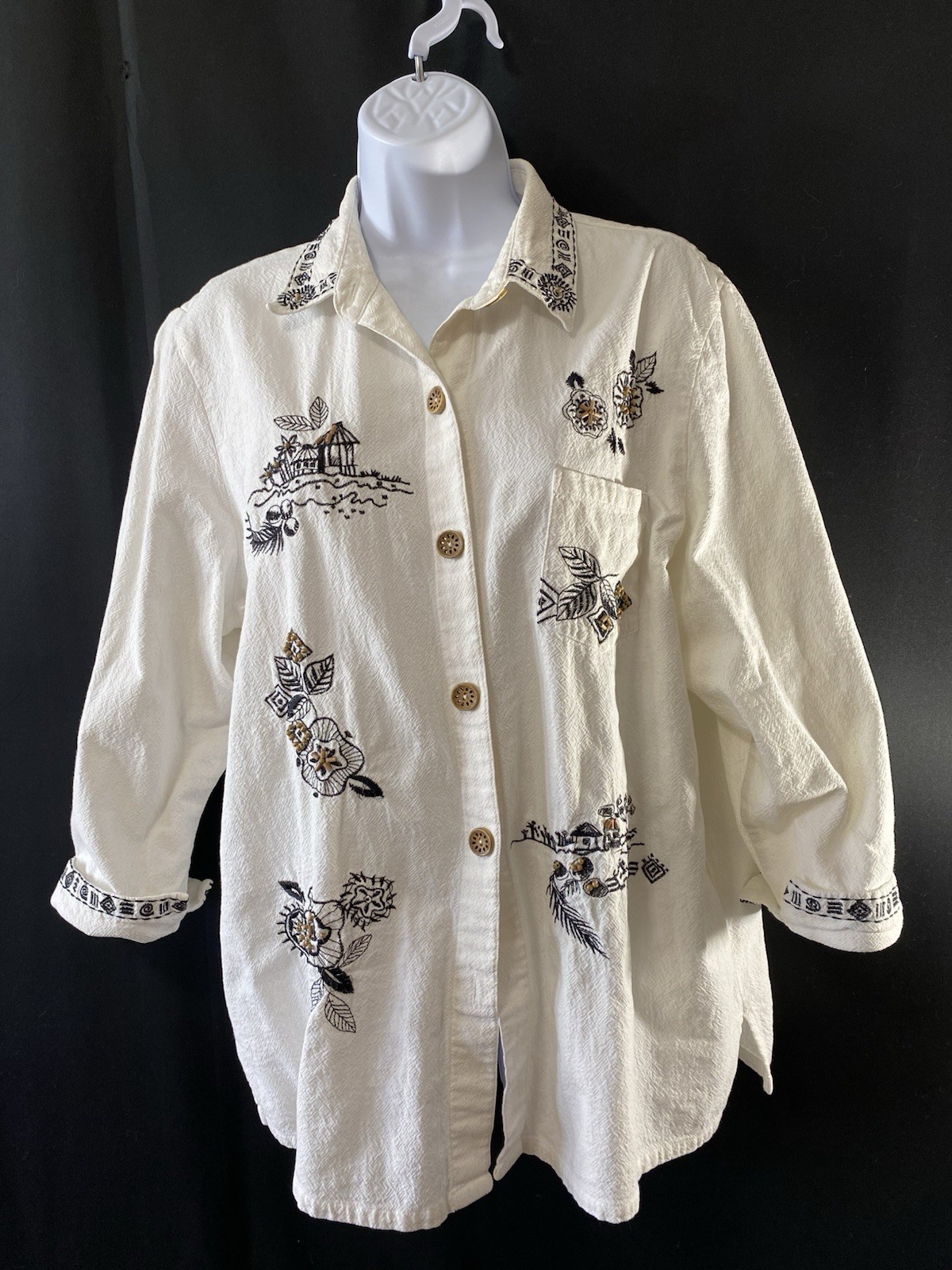 Graff by UM Company Shirt Women’s Size Large Embroidered Beads Tropical Vacation
