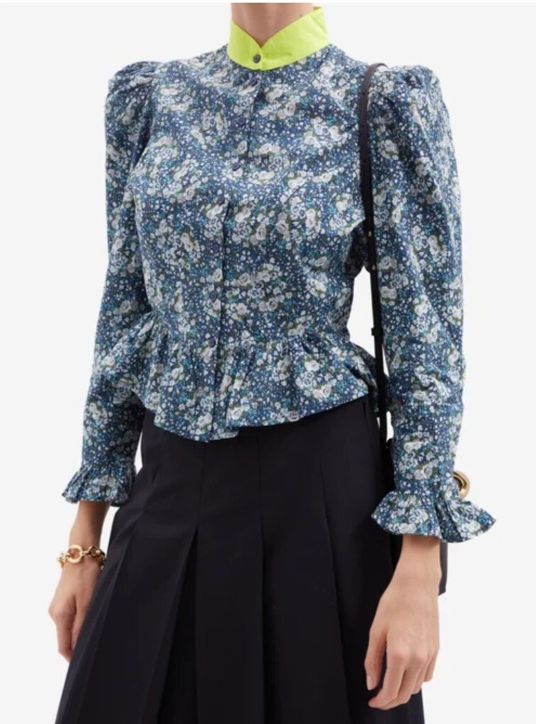Batsheva x Laura Ashley Blouse Grace Allerton Blue Floral Long Sleeve Size 0 NEW