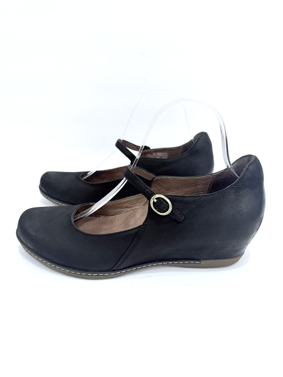 Dansko Womens Loralie Leather Round Toe Ankle Strap Mary Jane Black Wedge 39/8.5