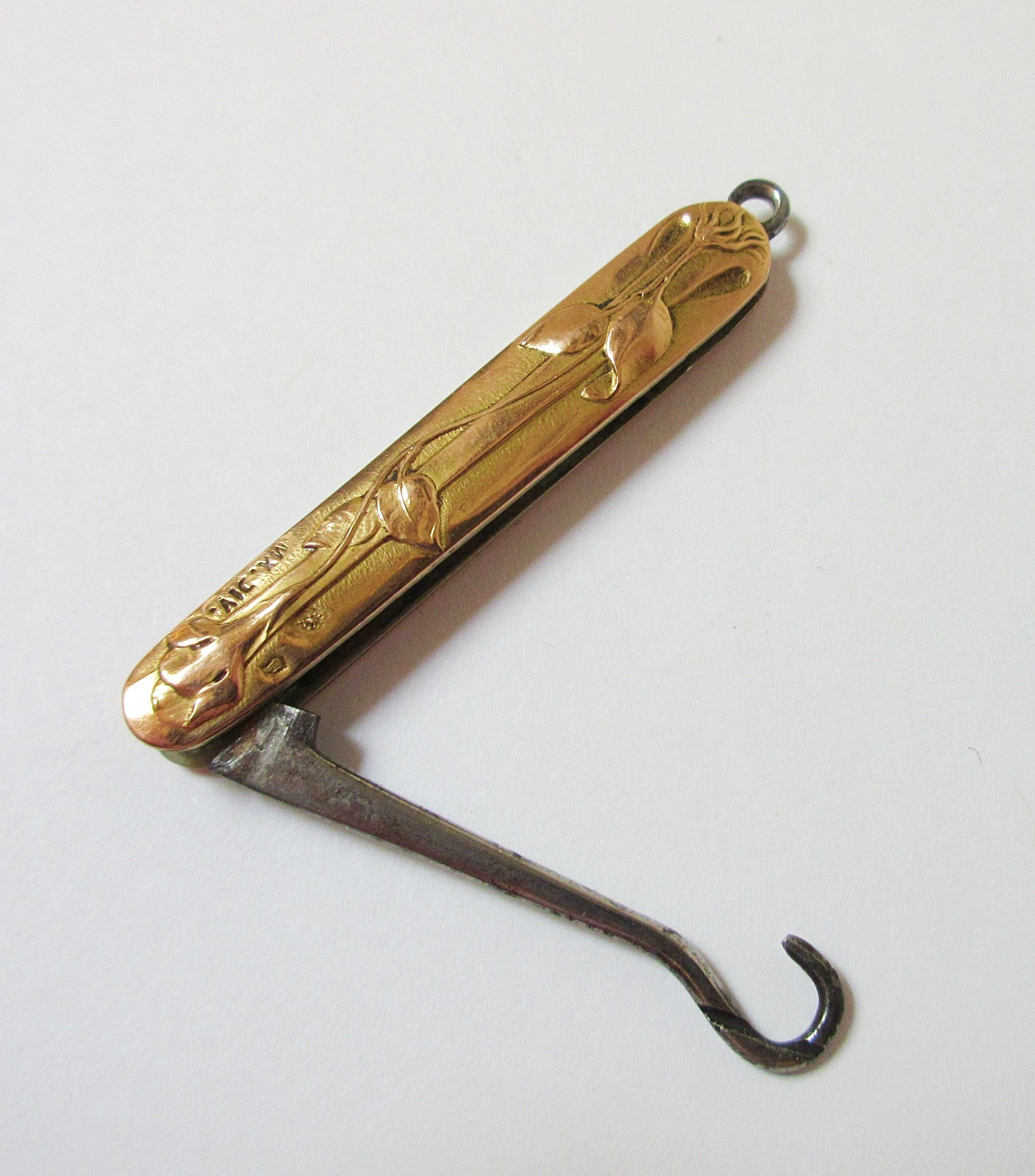 Antique Glove Button Hook 14k Art Nouveau Flowers