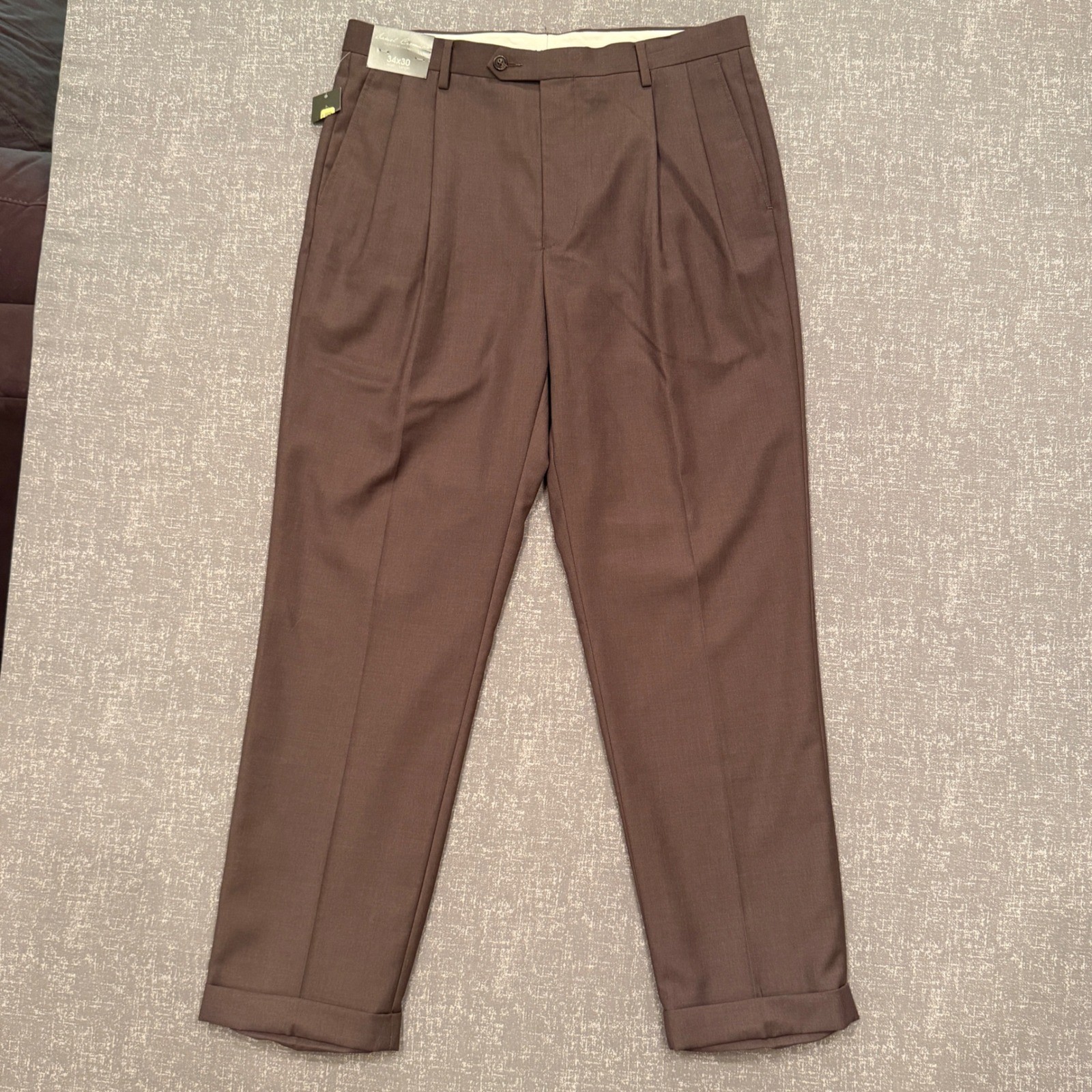Daniel Cremieux Signature Collection Mens Brown Pleated Cuffed Dress Pants 34×30
