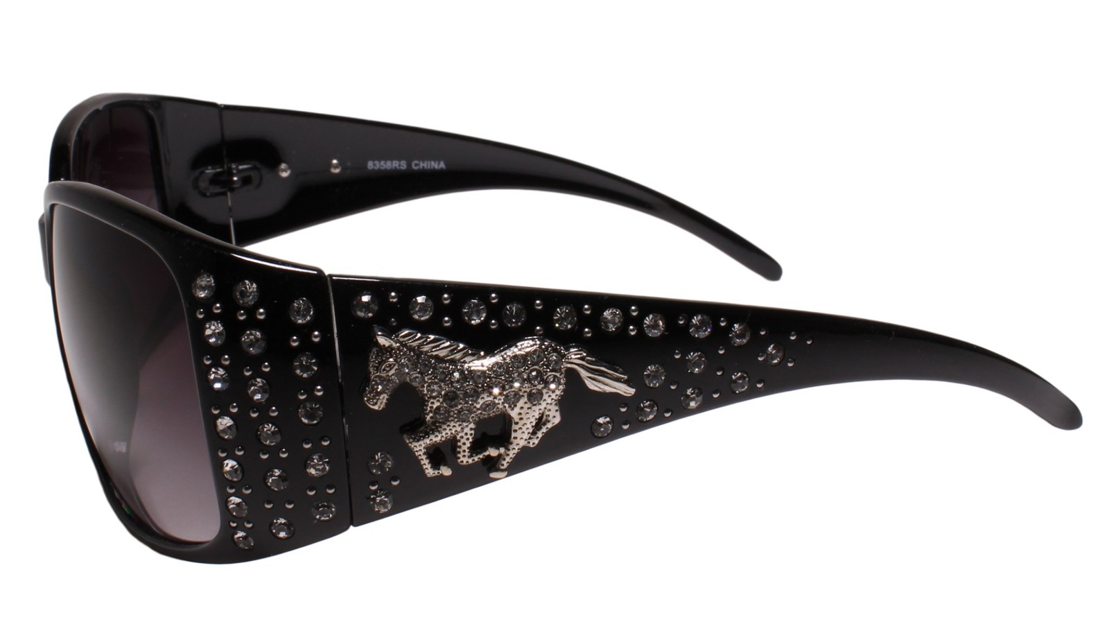 Horse Emblem Rhinestone Western Rustic Bling Cowgirl Style Sunglasses Black