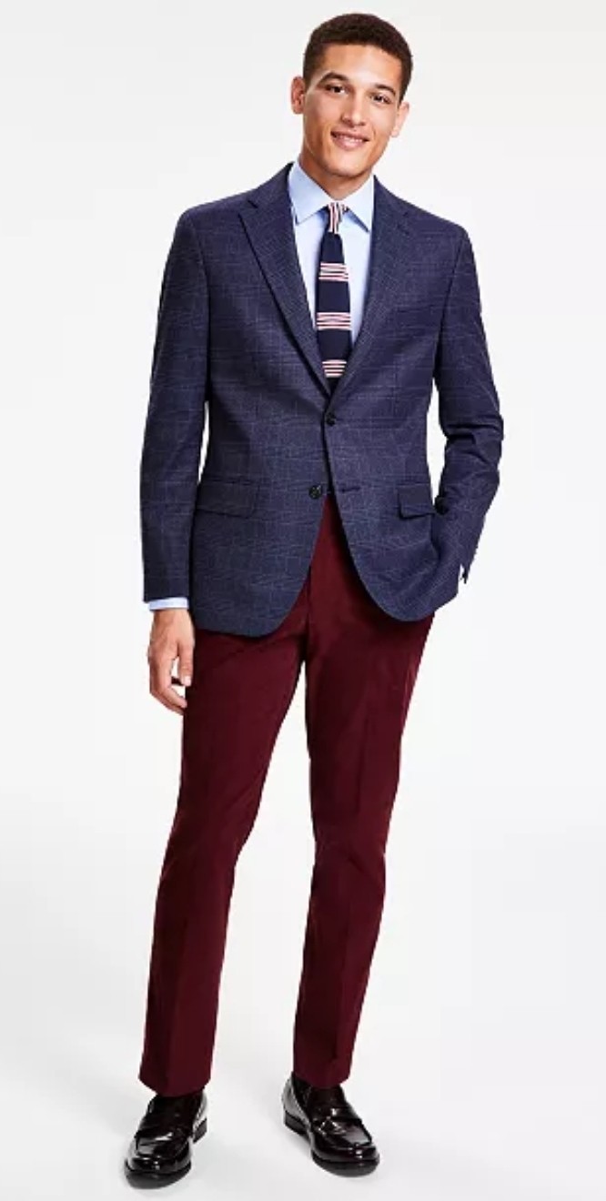 Tommy Hilfiger Mens Modern fit Sport Coat Blazer 36 R Navy Blue Plaid