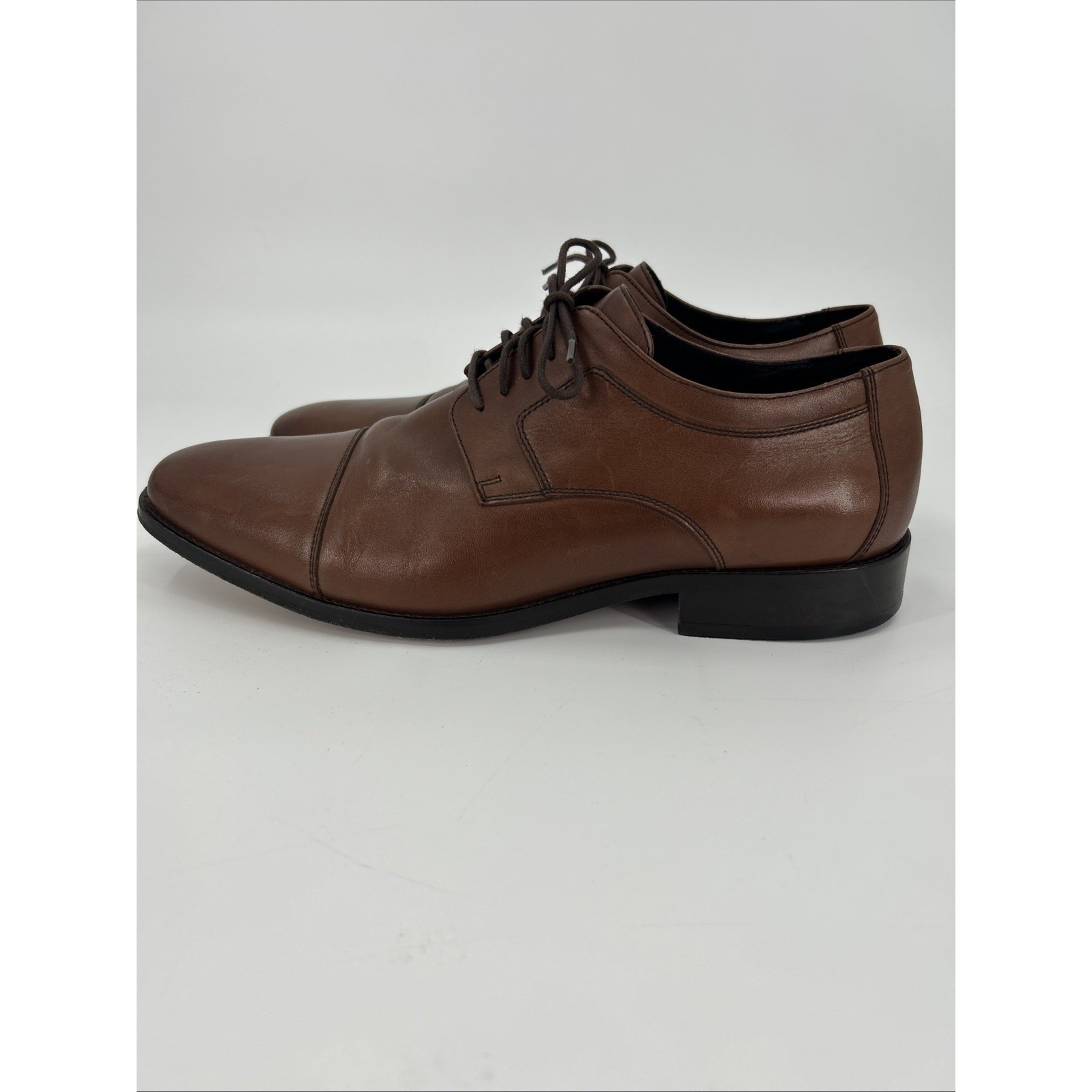 Johnston & Murphy Mens Brown Leather Cap Toe Oxford Dress Shoes Size 12W