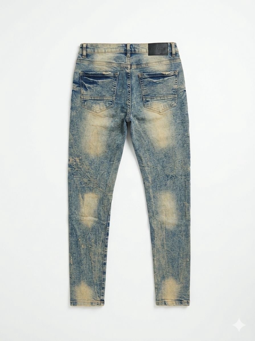 Reason Men’s Blue Light Wash Distressed Skinny Denim Jeans 5-Pocket size-30
