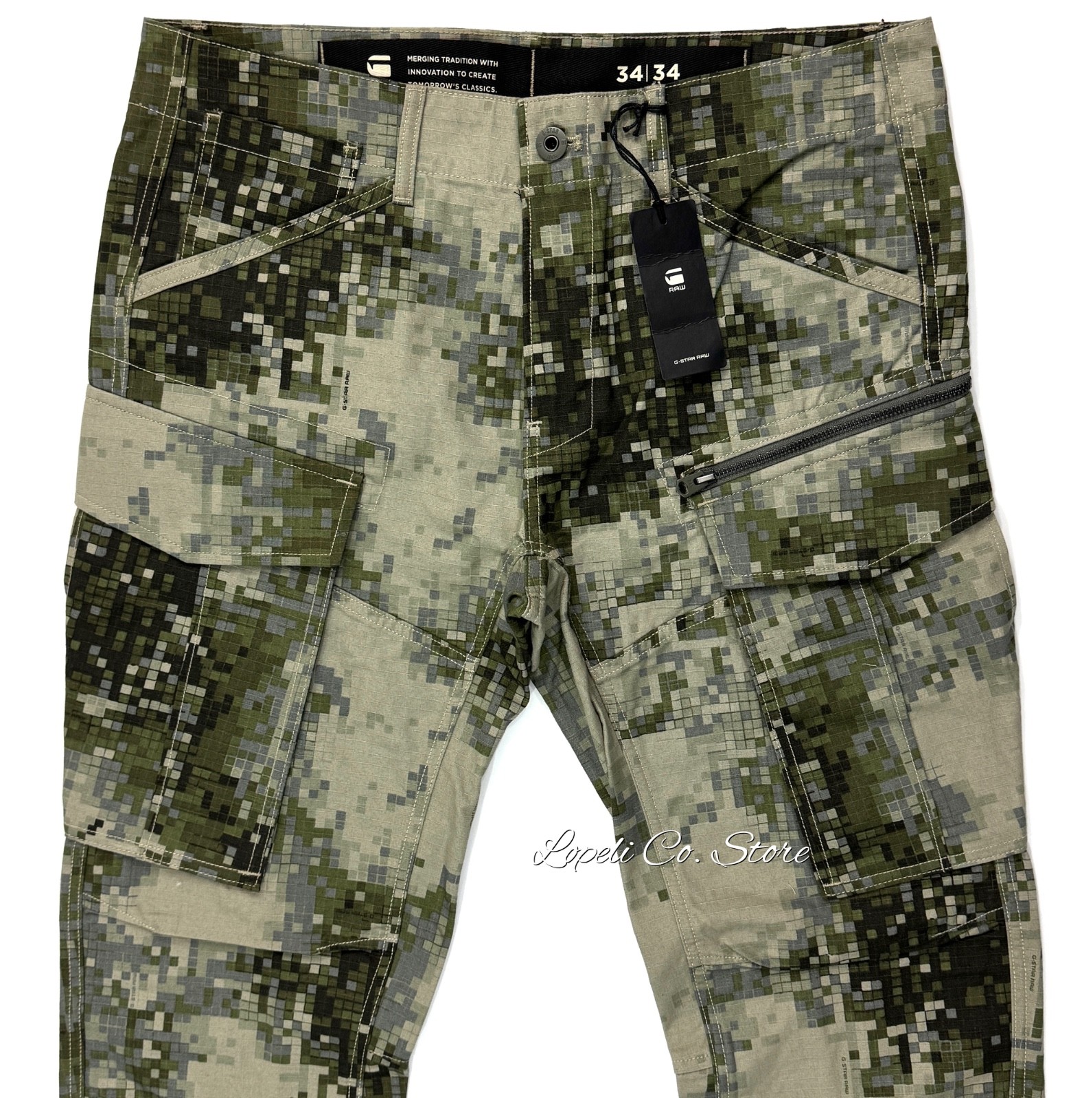 G Star Raw Rovic Zip 3D Digi Camo Elephant Skin Pants Green 34×34