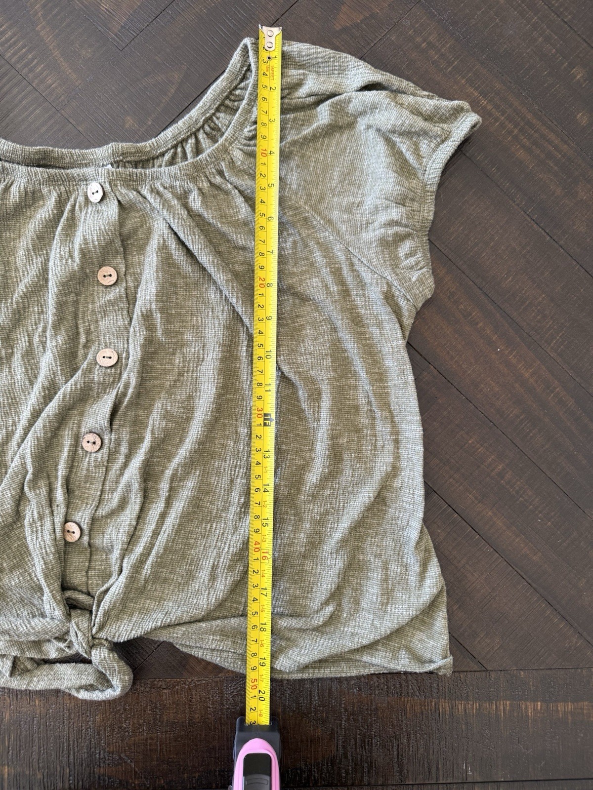 NO BO XXL/2XG (19) Green Solid Blouse Short Sleeve Scoop Neck Button Tie