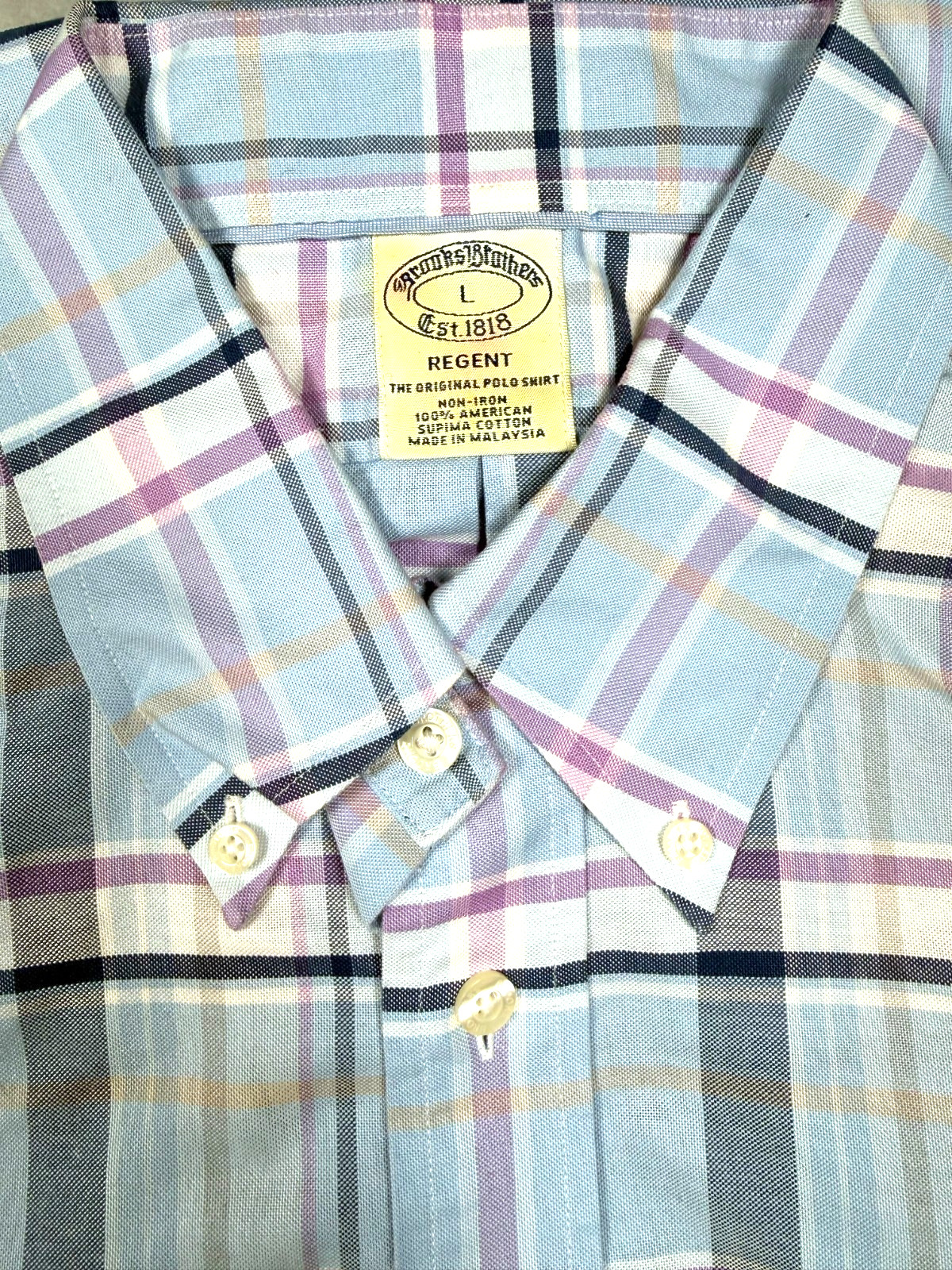 Brooks Brothers Regent Shirt L Blue Plaid Supima Cotton Non Iron Button Down
