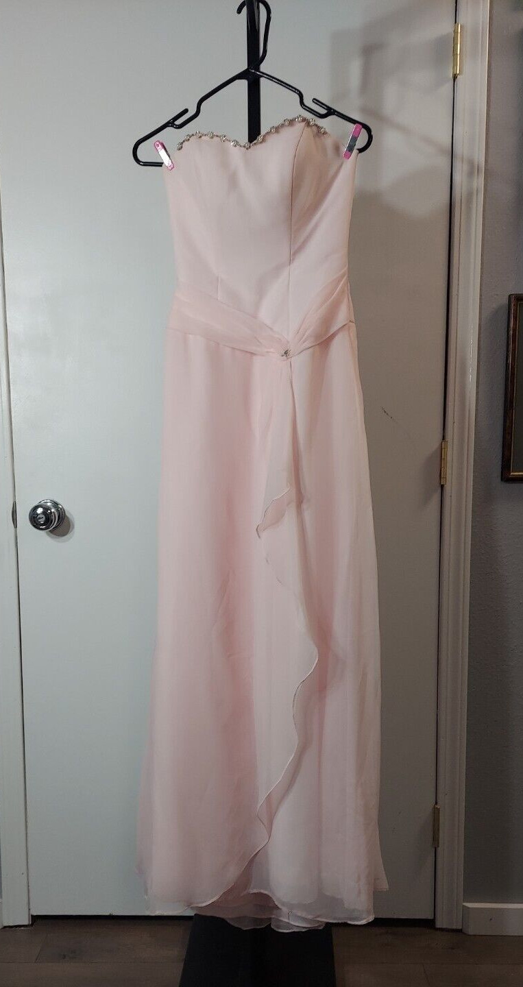 Mori Lee By Madeline Gardner Light Pink With Pearls Long Formal Dress, Size 3/4