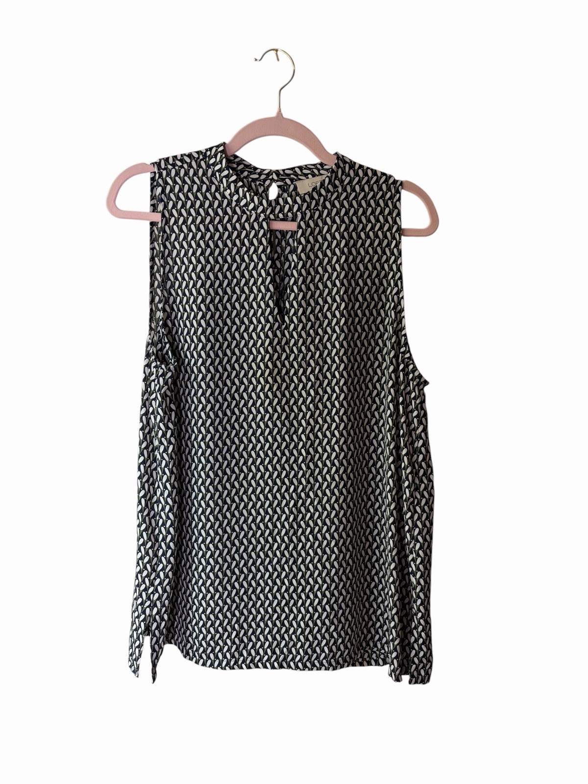 LOFT Outlet Women’s Geometric Keyhole Neck Button Blouse Sleeveless L