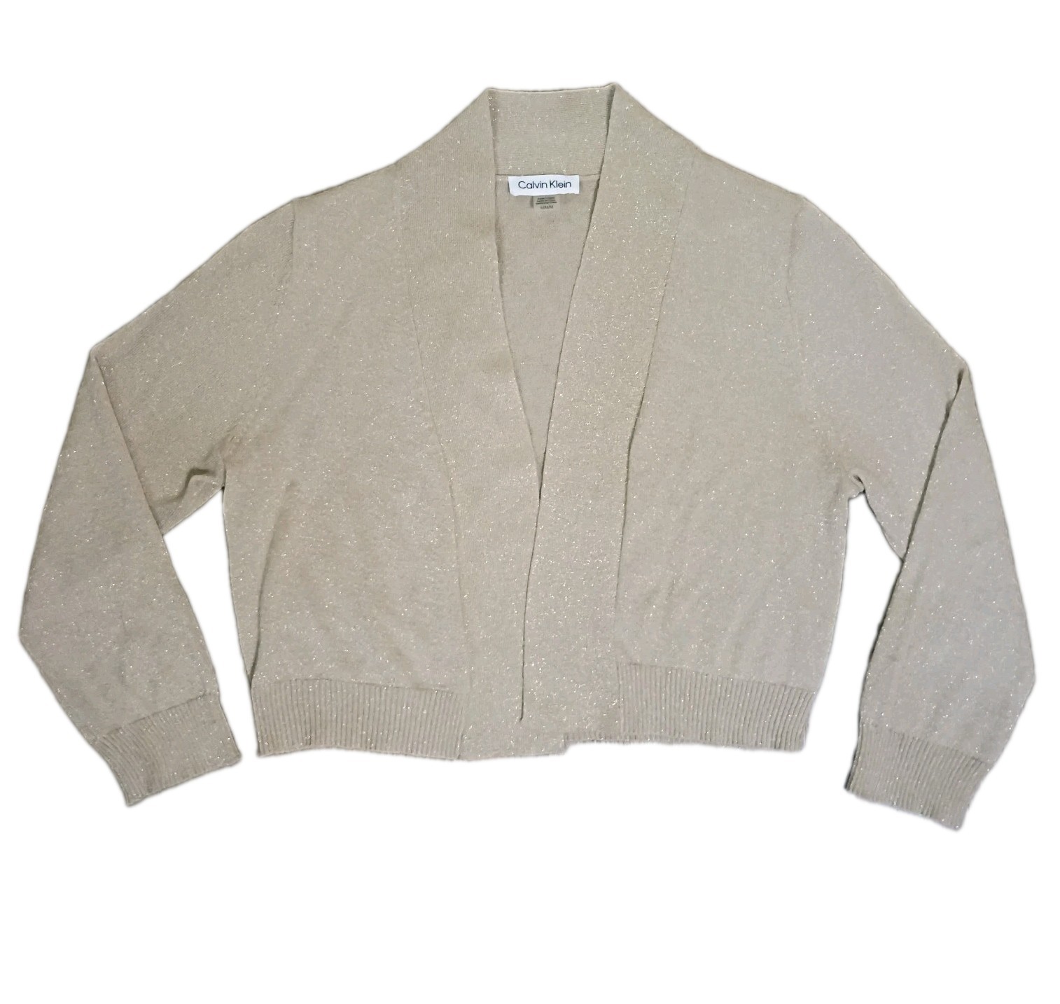Calvin Klein Women’s Medium Gold Metallic Bolero Shrug Cardigan 3/4 Sleeve Open