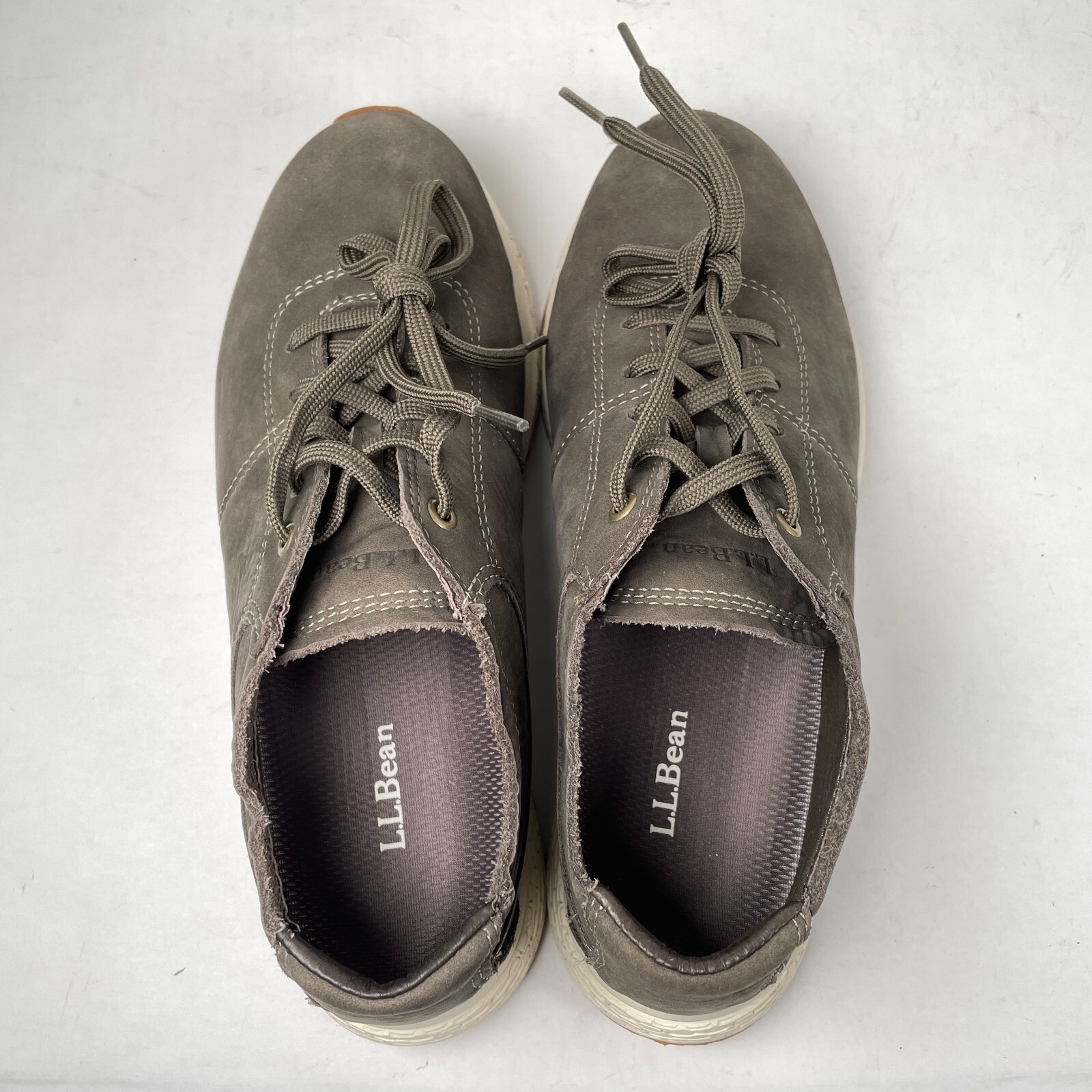 LL Bean Stone Coast Oxford Sneakers Womens Size 9 M Ash Brown Leather Shoes