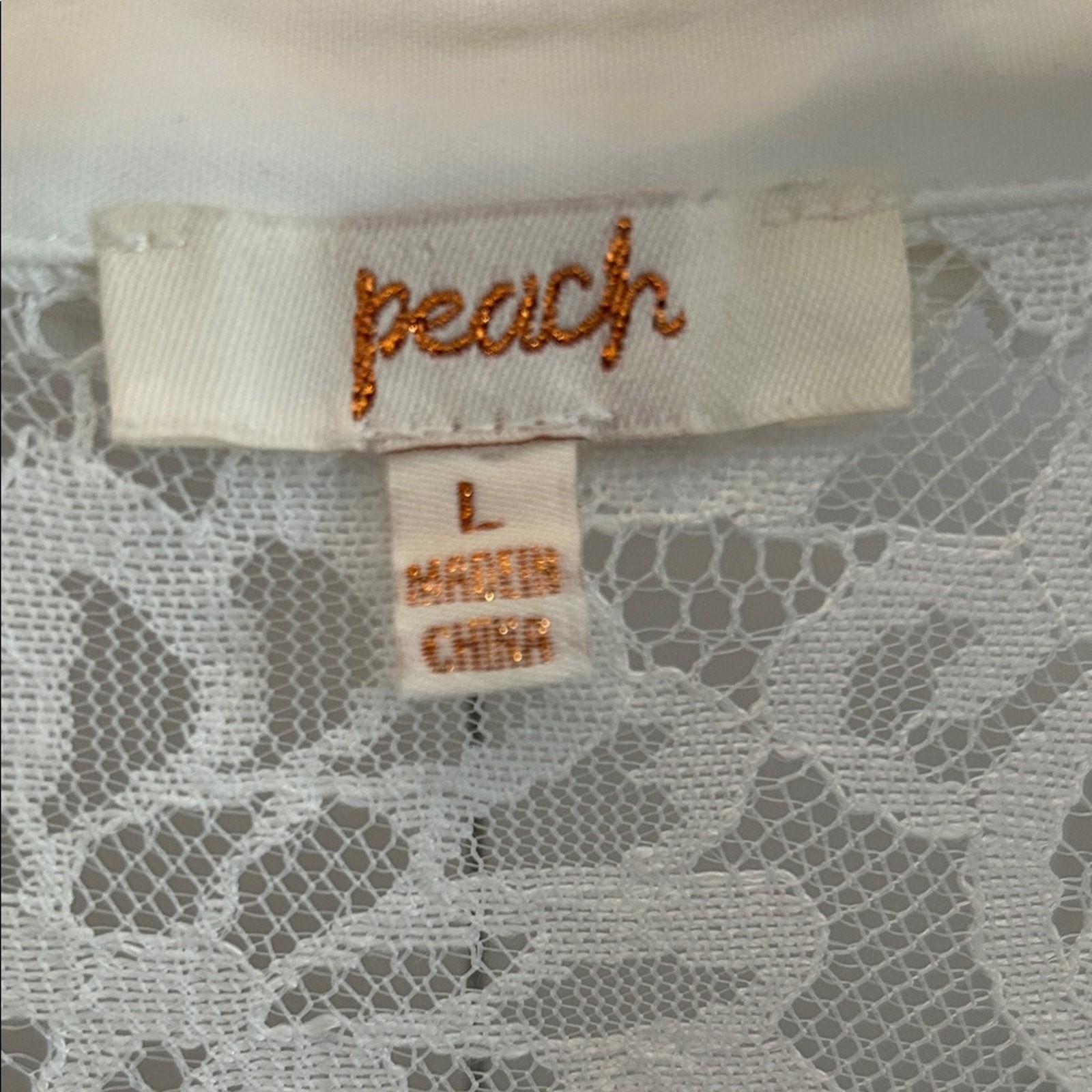 White Lace Button-Up Blouse by Peach Large