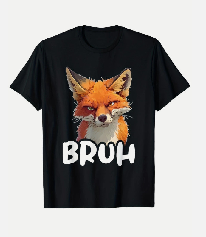 Funny Angry Fox Face Bruh Graphic T-Shirt – Soft Breathable Retro Suitable