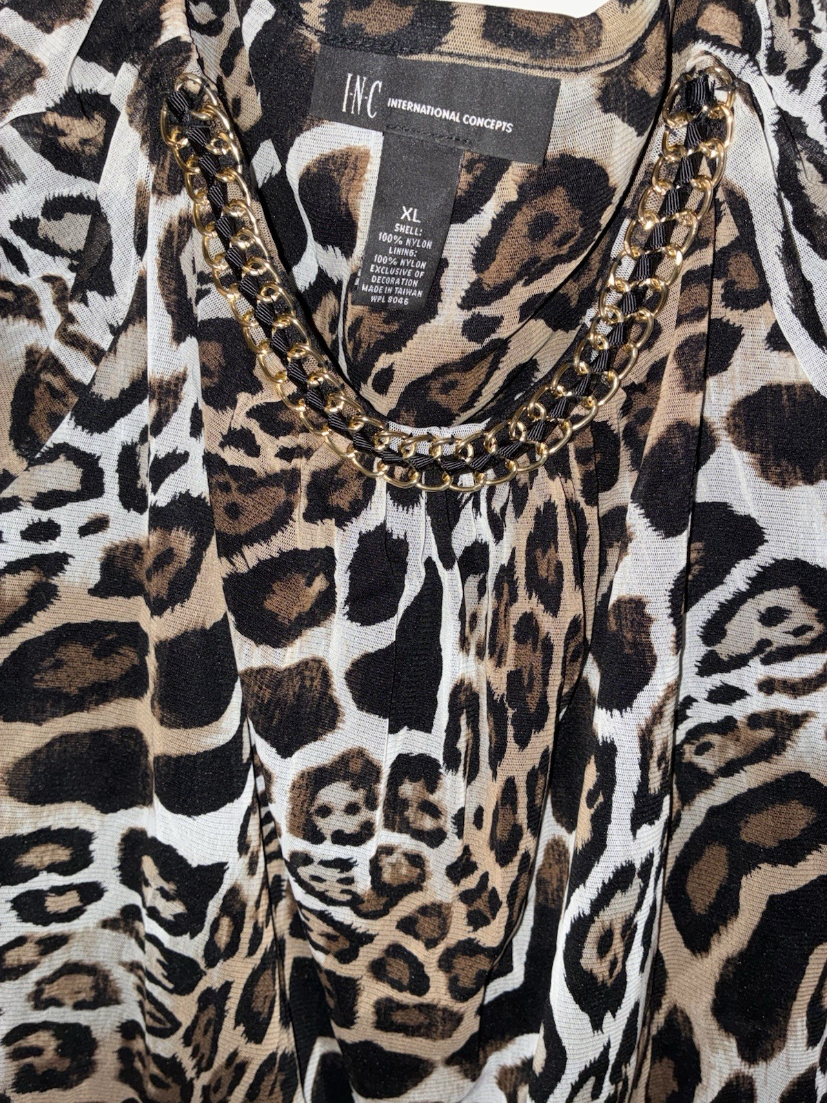 INC International Concepts XL Leopard Print Cold Shoulder Chain Scoop Blouse