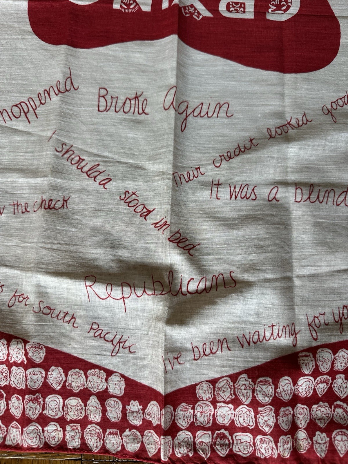 NOS 1950s Symphony ‘Crying Towel’ Novelty Political Bandana Humor Scarf Red VTG