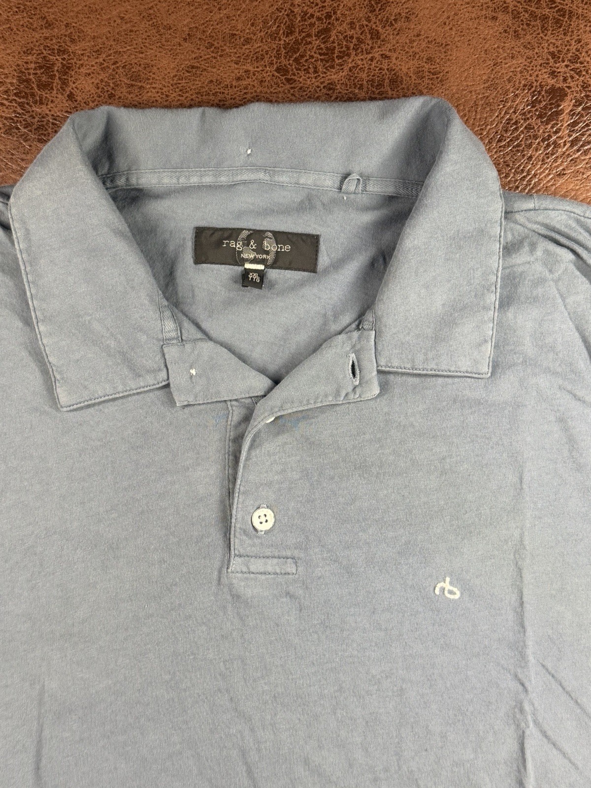 Rag & Bone Polo Shirt Mens 2XL Gray Blue Logo Casual Preppy Dress Business