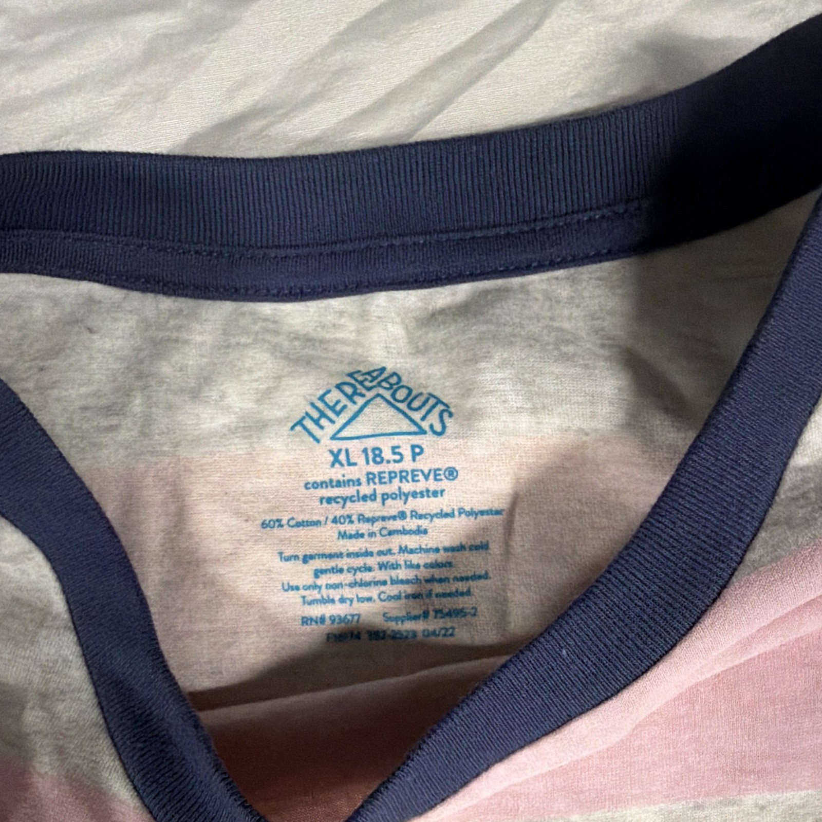 Thereabouts Pink/White Crew Neck Short Sleeve Striped Logo T-Shirt Teens XL