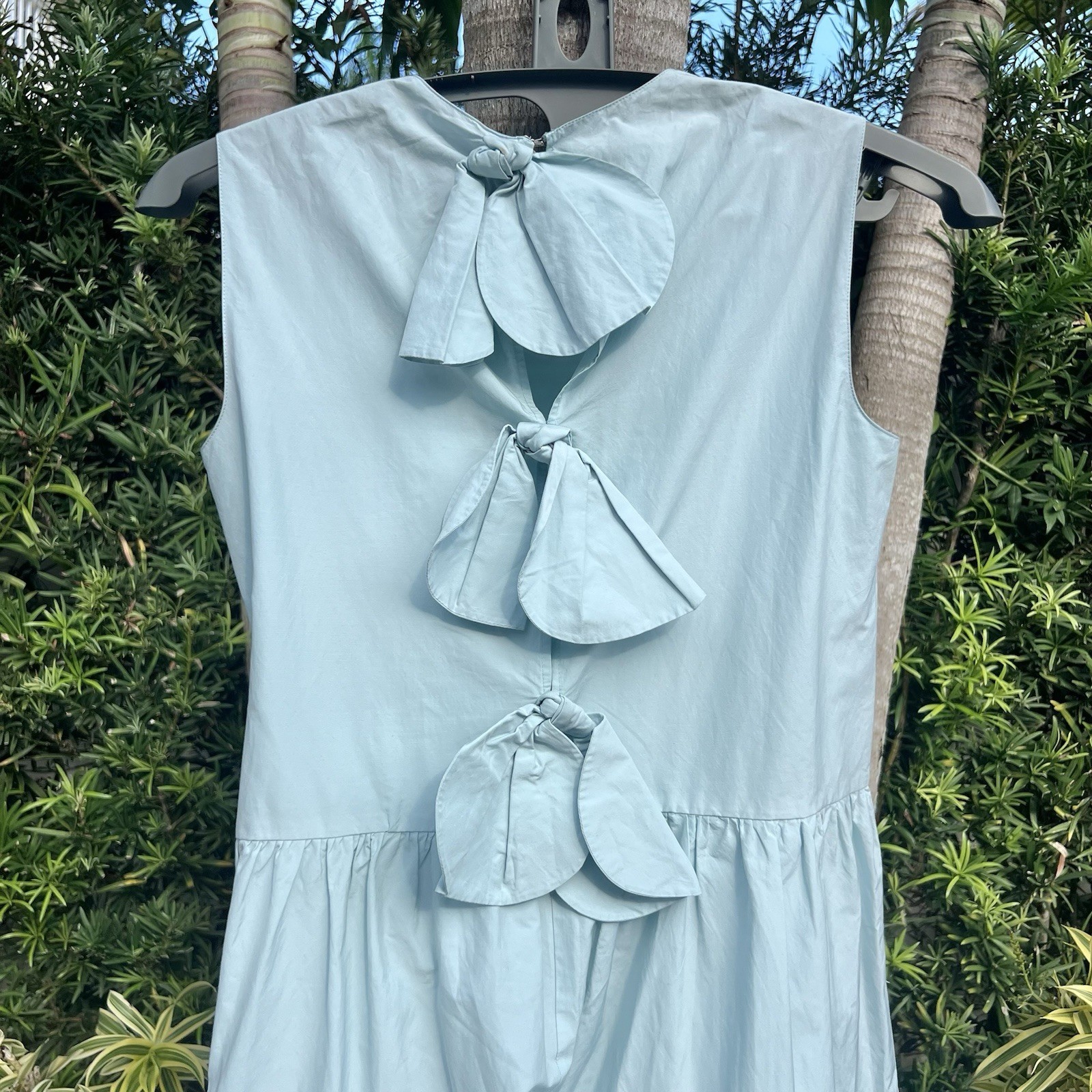 Red Valentino Light Blue Tiered Bow Back Cotton Poplin MIDI Dress IT 42 US 6