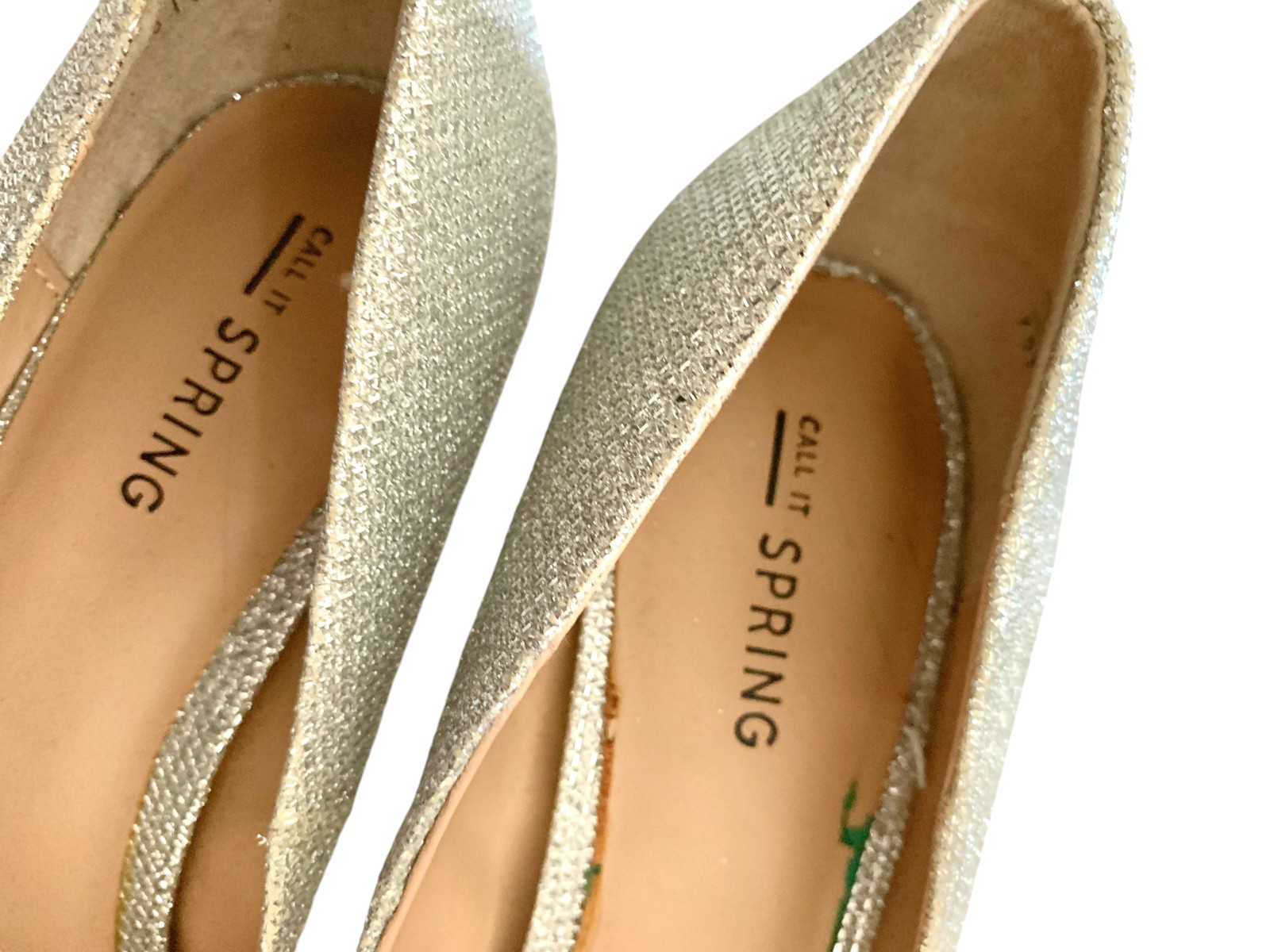 {Call It Spring} Pumps/Heels/Stiletto 7.5″ Silver Glitter Metallic Sparkle