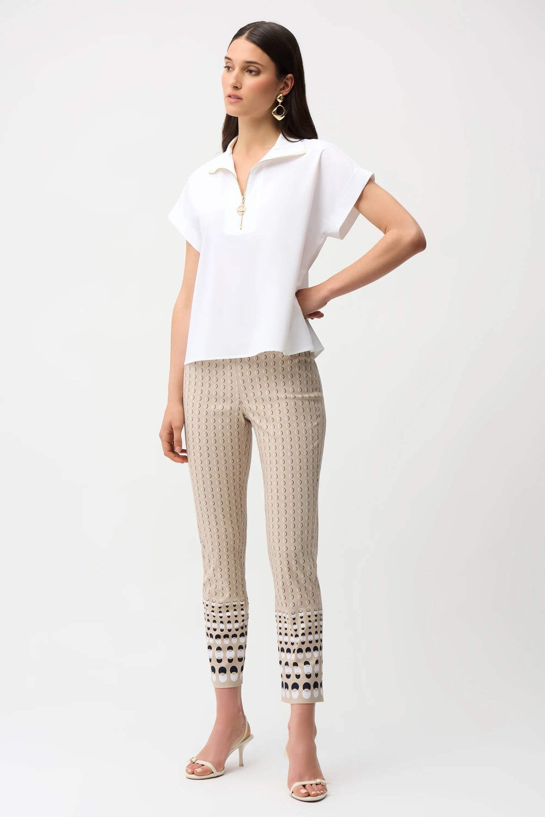 Joseph Ribkoff White Quarter Zip Neck Poplin Top 261140