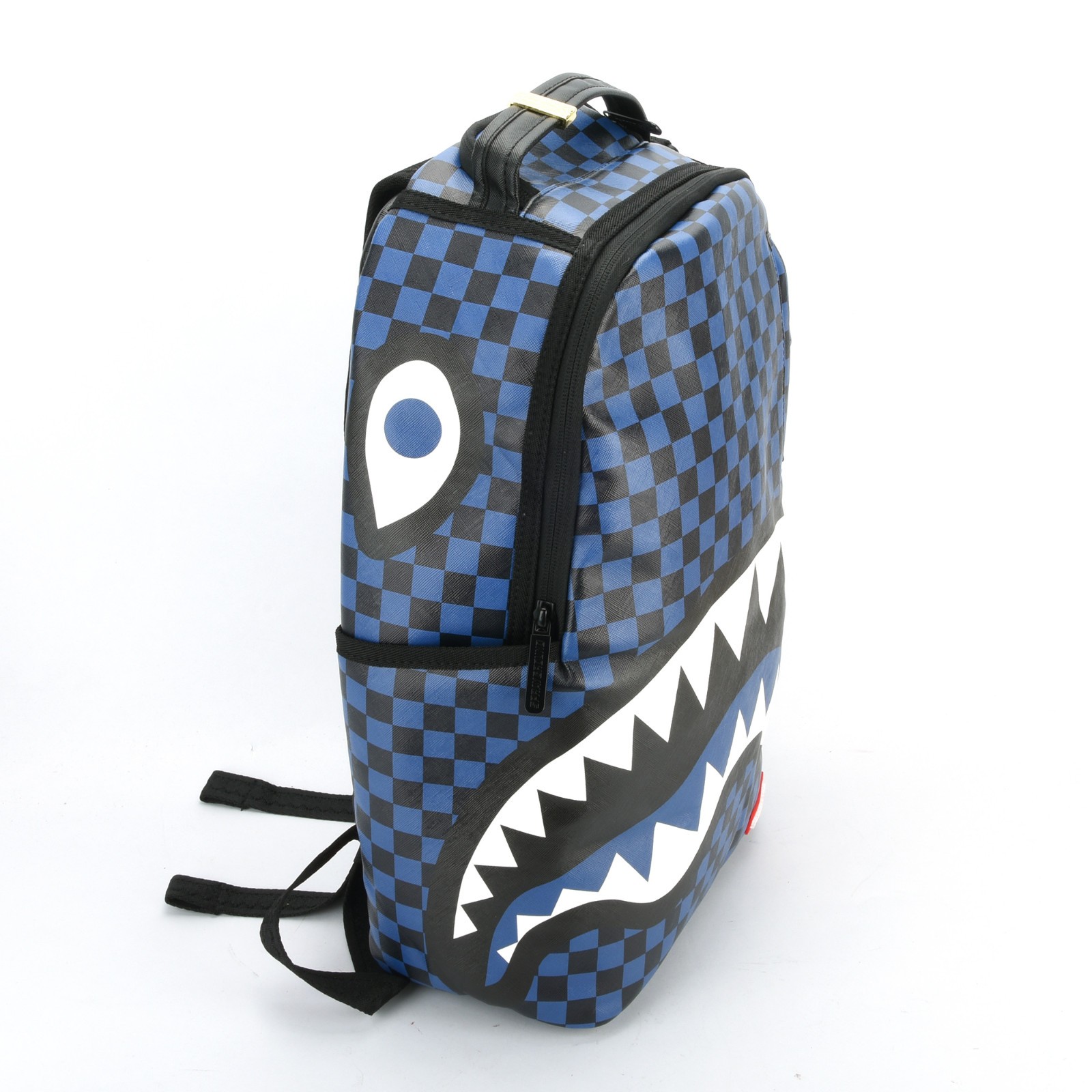 Sprayground Midnight Magic Shark Leather Bag Backpack Unisex Blue Black Plaid