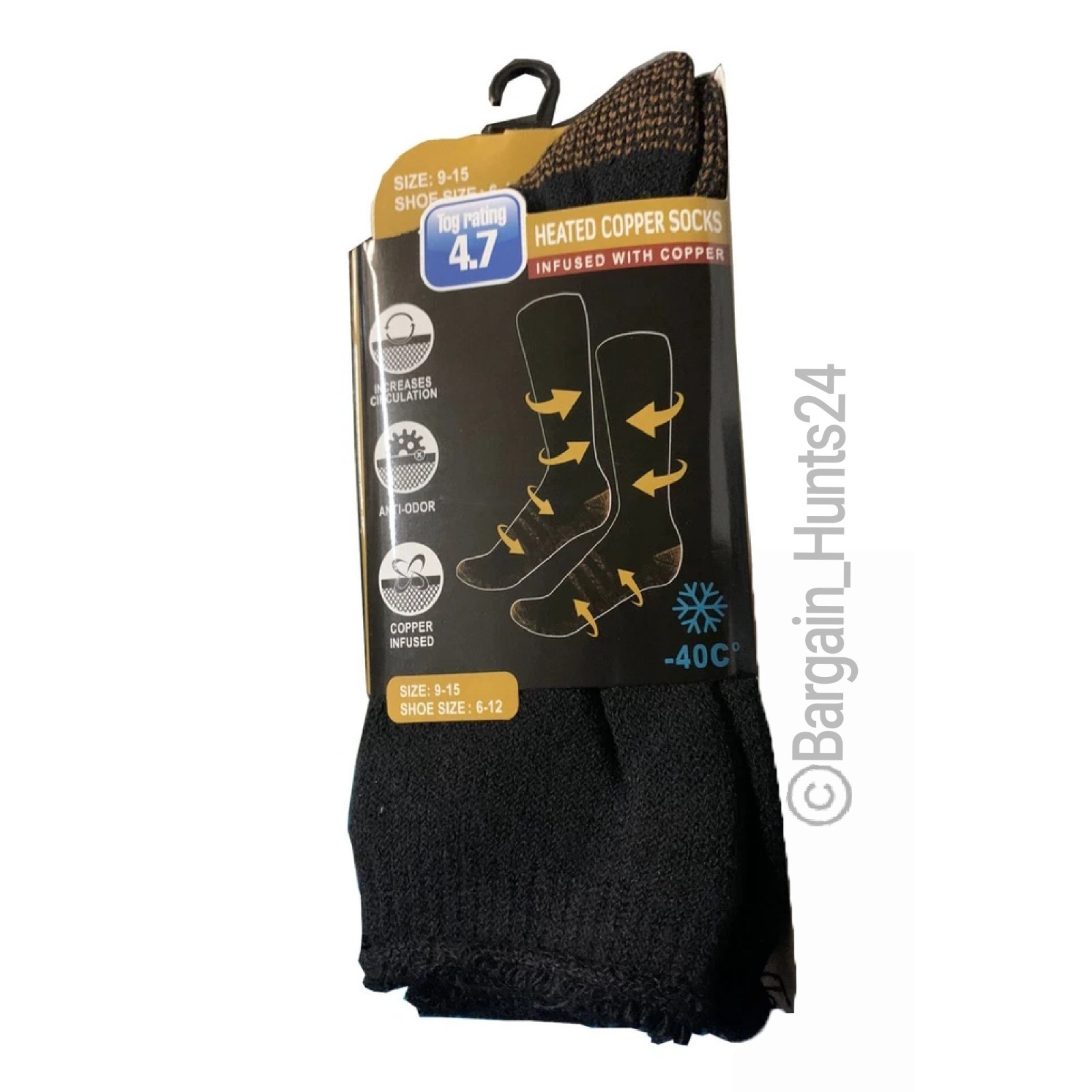2 Pairs Goldstar Heated Copper Socks Black Athletic Relief Travel Running Energy