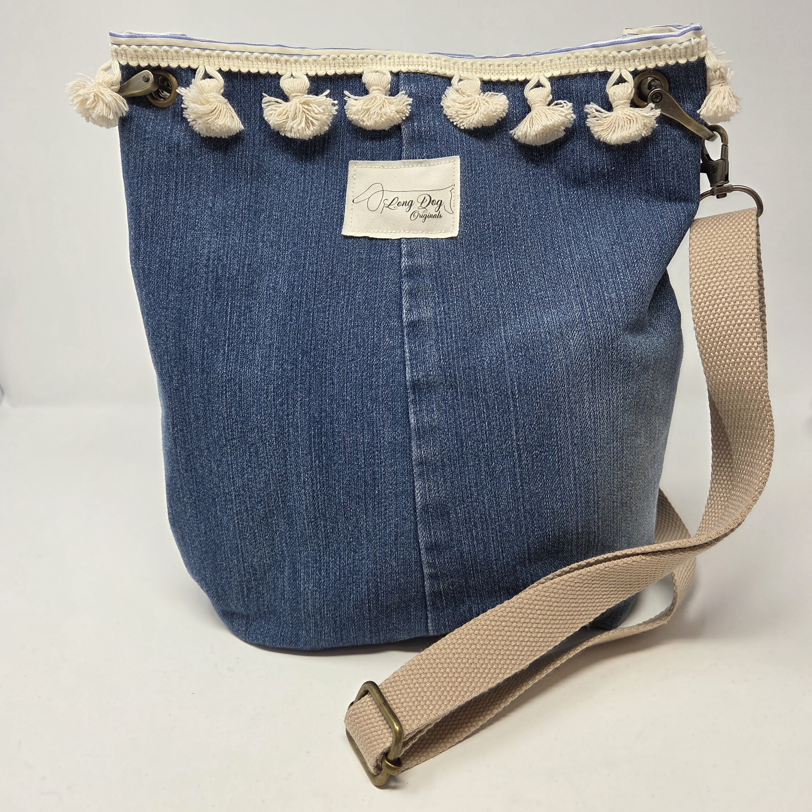 Handcrafted Upcycled Denim Bird Wildlife Tote HandBag Purse Adjustable Crossbody