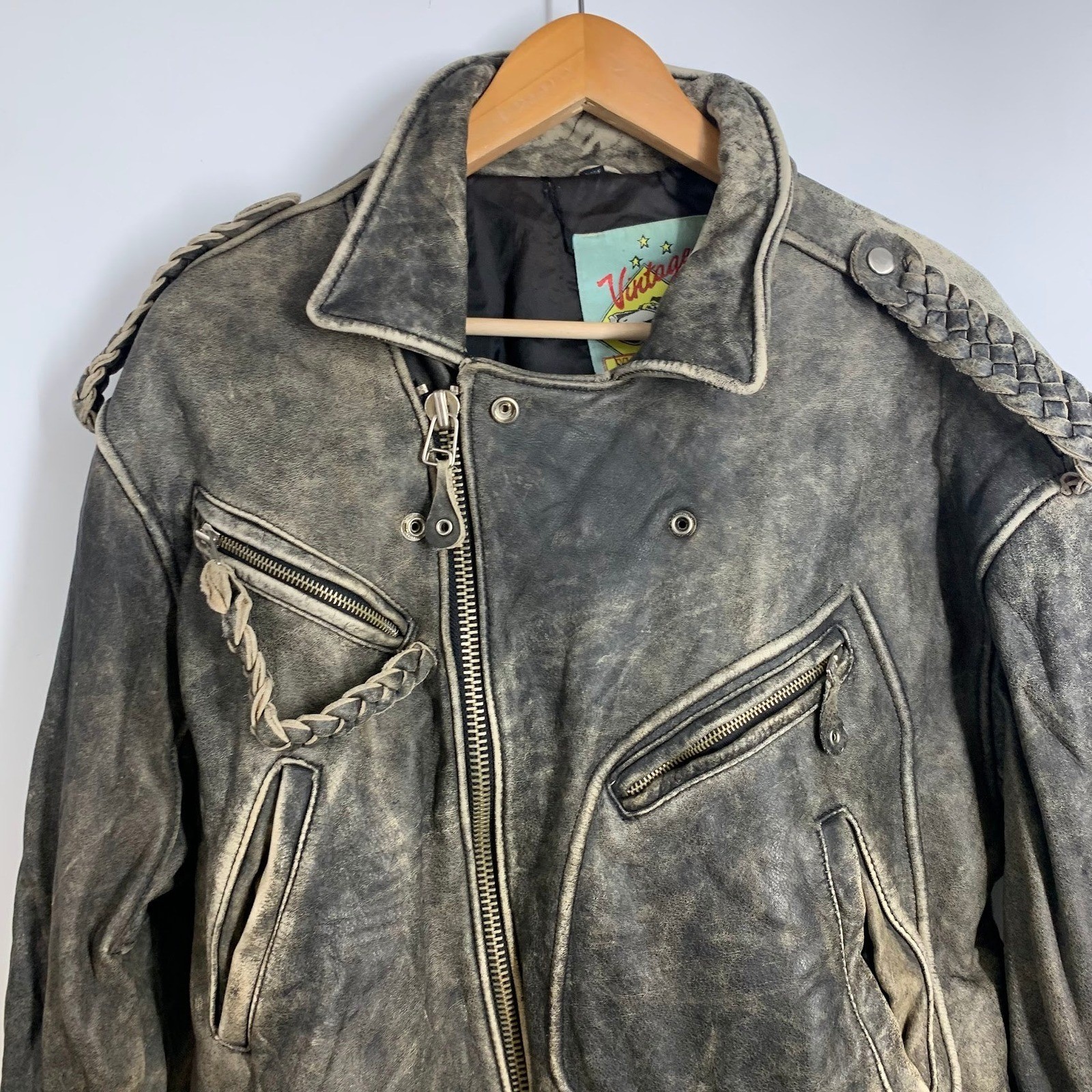 Vintage M.Julian Distressed Leather Motorcycle Jacket Moto Biker Style Size L