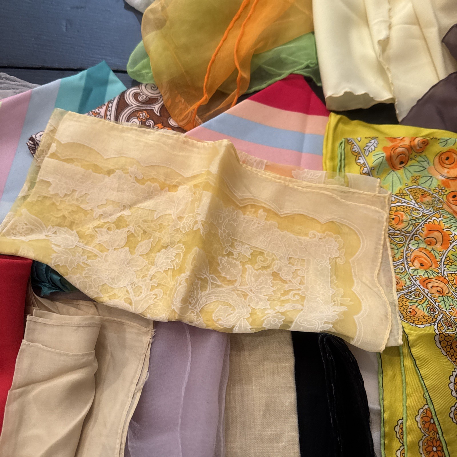 Women’s Multicolor Silk Satin Cotton Scarf Lot Estate Sale Find