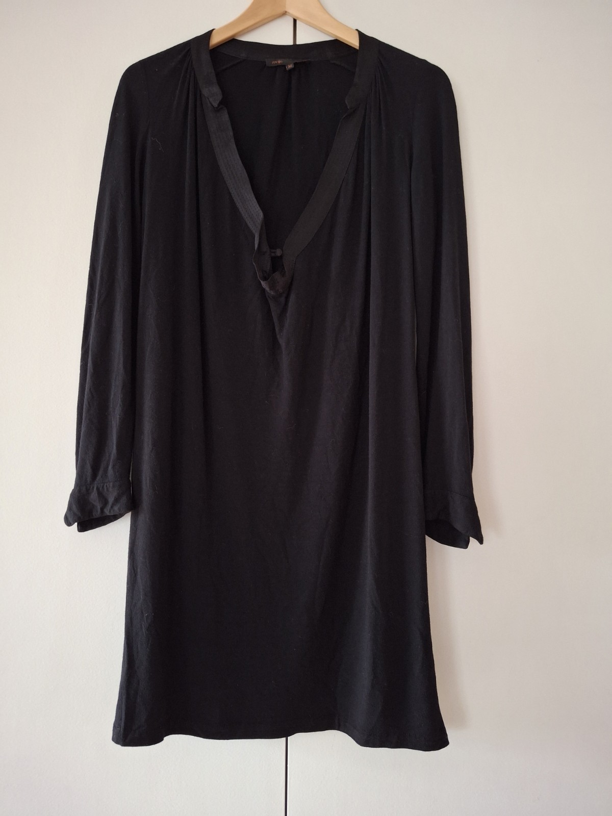 Maje Wool Viscose Black Dress With Cloth Button Closure, Made In France, Size M