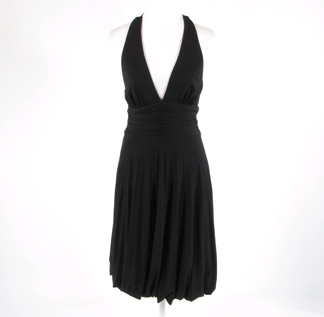 Vintage Y2K Sabora Black Halter Open Back Bodycon Cocktail Dress M
