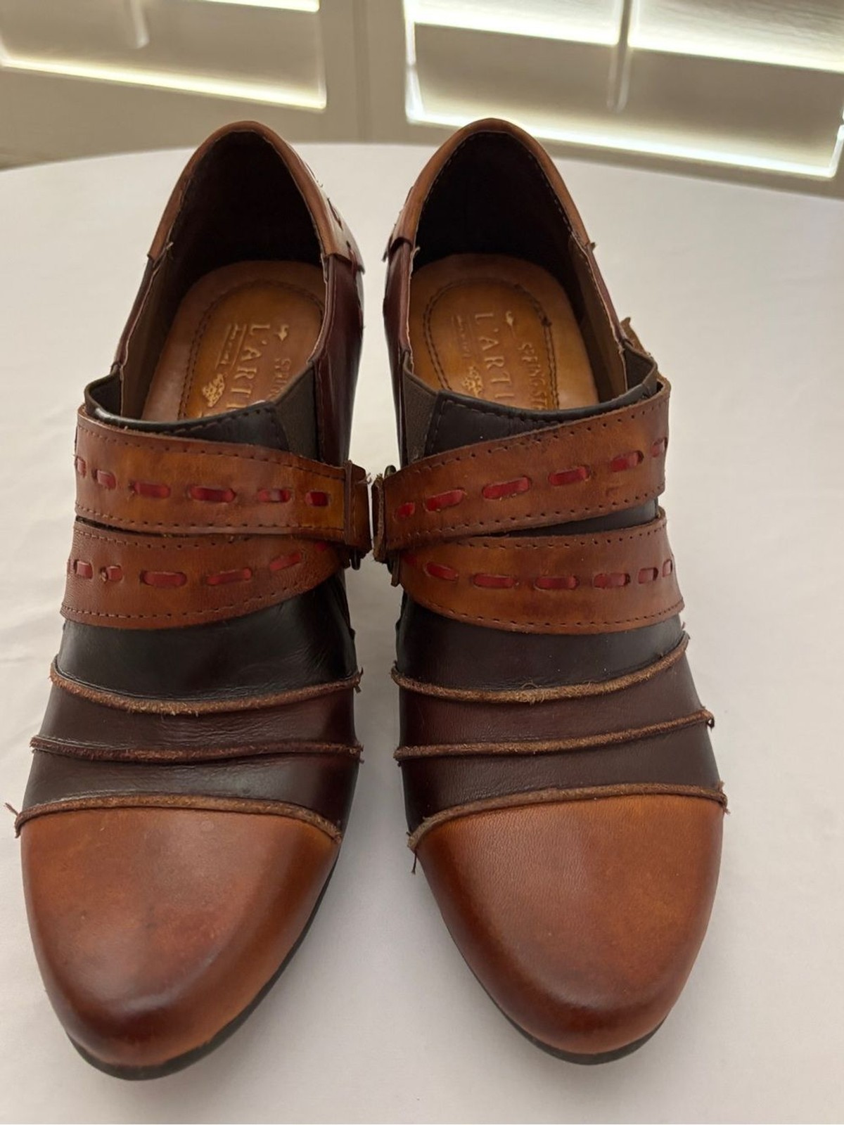 L’Artiste Two-Tone Brown Leather Heeled Boots Women’s Size 37 US 6.5/7