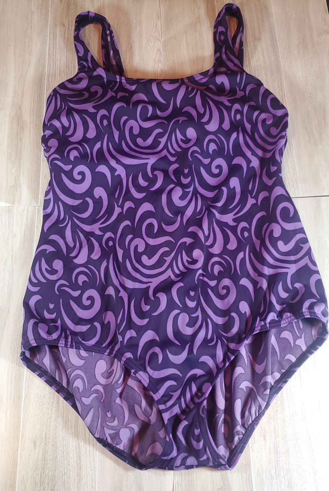 Lands’ End One Piece Swimsuit Womens Size 14 Purple Abstract Swirl Swimwear Tank