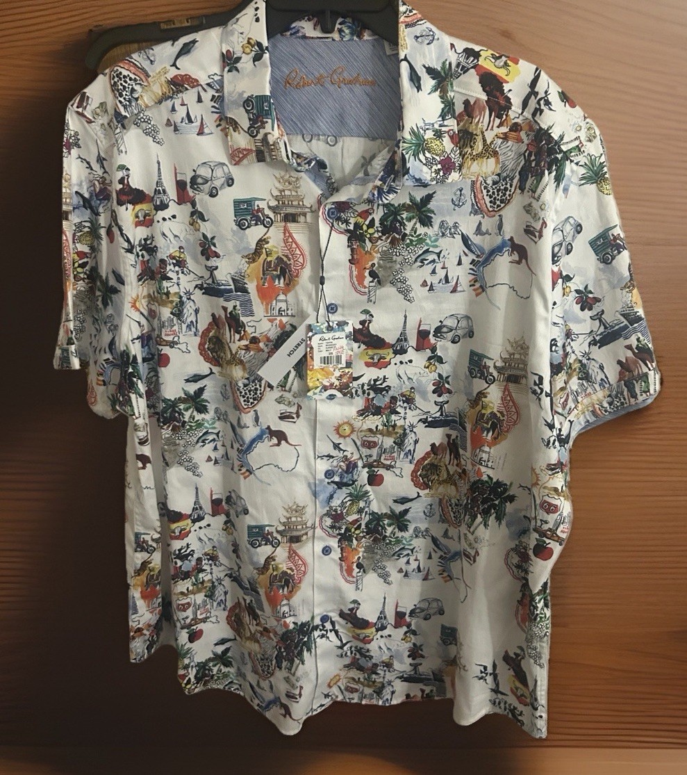 Robert Graham Shirt TRIPPIN NYC Paris Hawaii Australia Travel LOUD XXXL $238 3XL