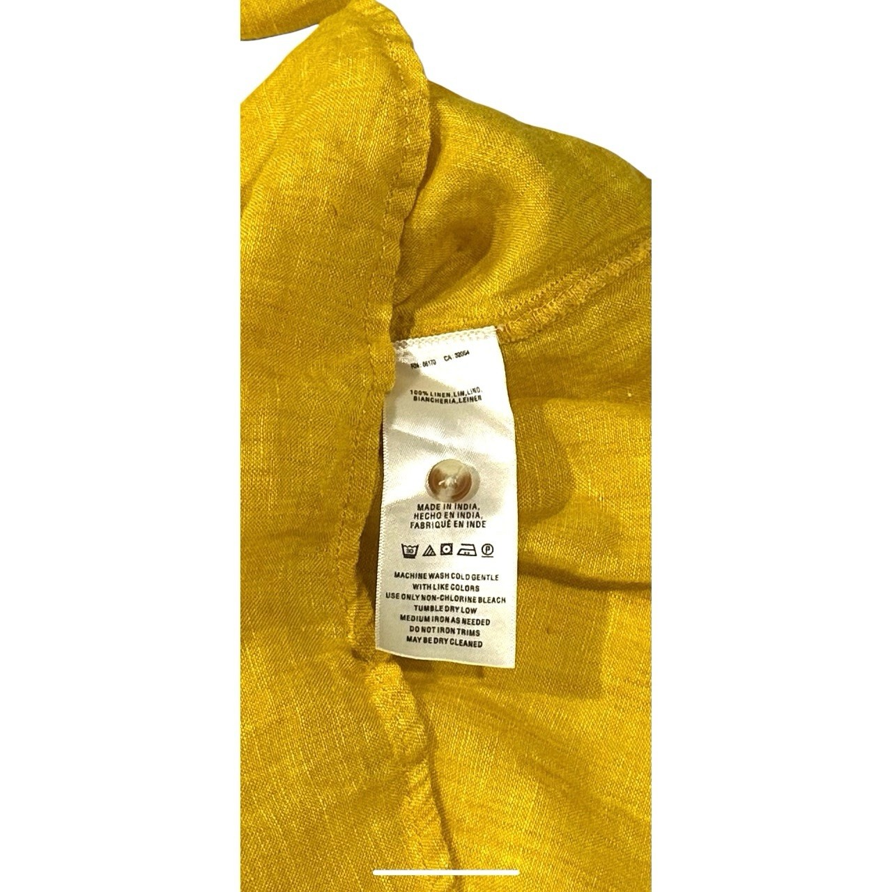 Maeve 4 Yellow Solid Woven Linen Lace-Up V-Neck Roll Tab 3/4 Tunic Blouse