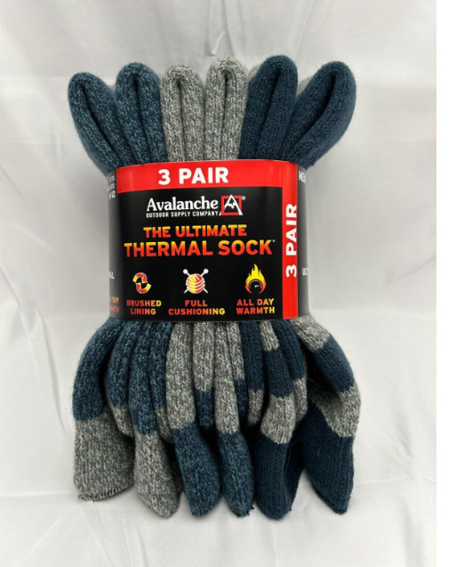 Lot of 6 PAIRS AVALANCHE MEN ULTIMATE THERMAL CREW SOCKS 6-12 SHOE SIZE