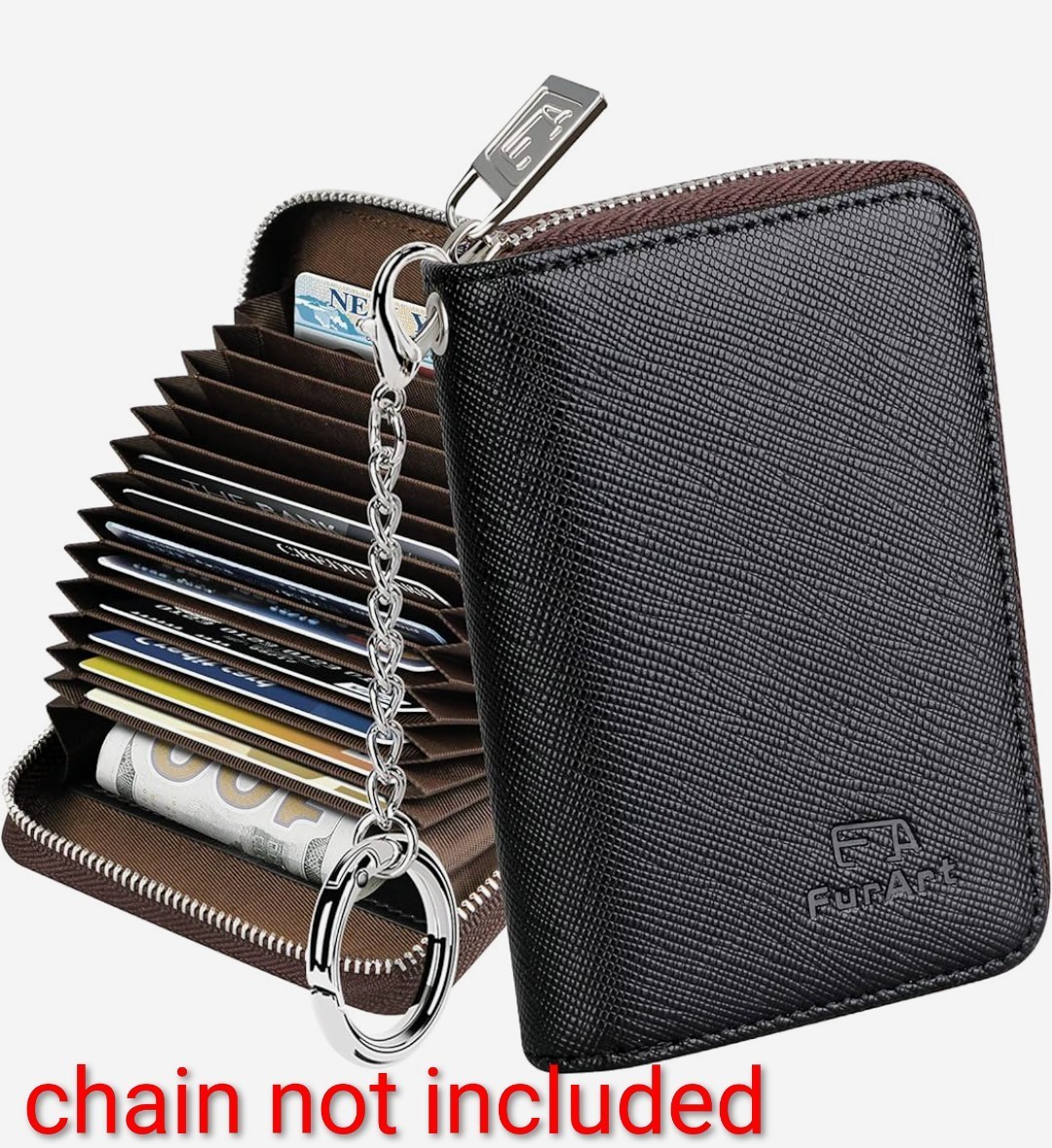 FurArt Zipper RFID Blocking Credit Card Wallet, Business Card Holder, Compact