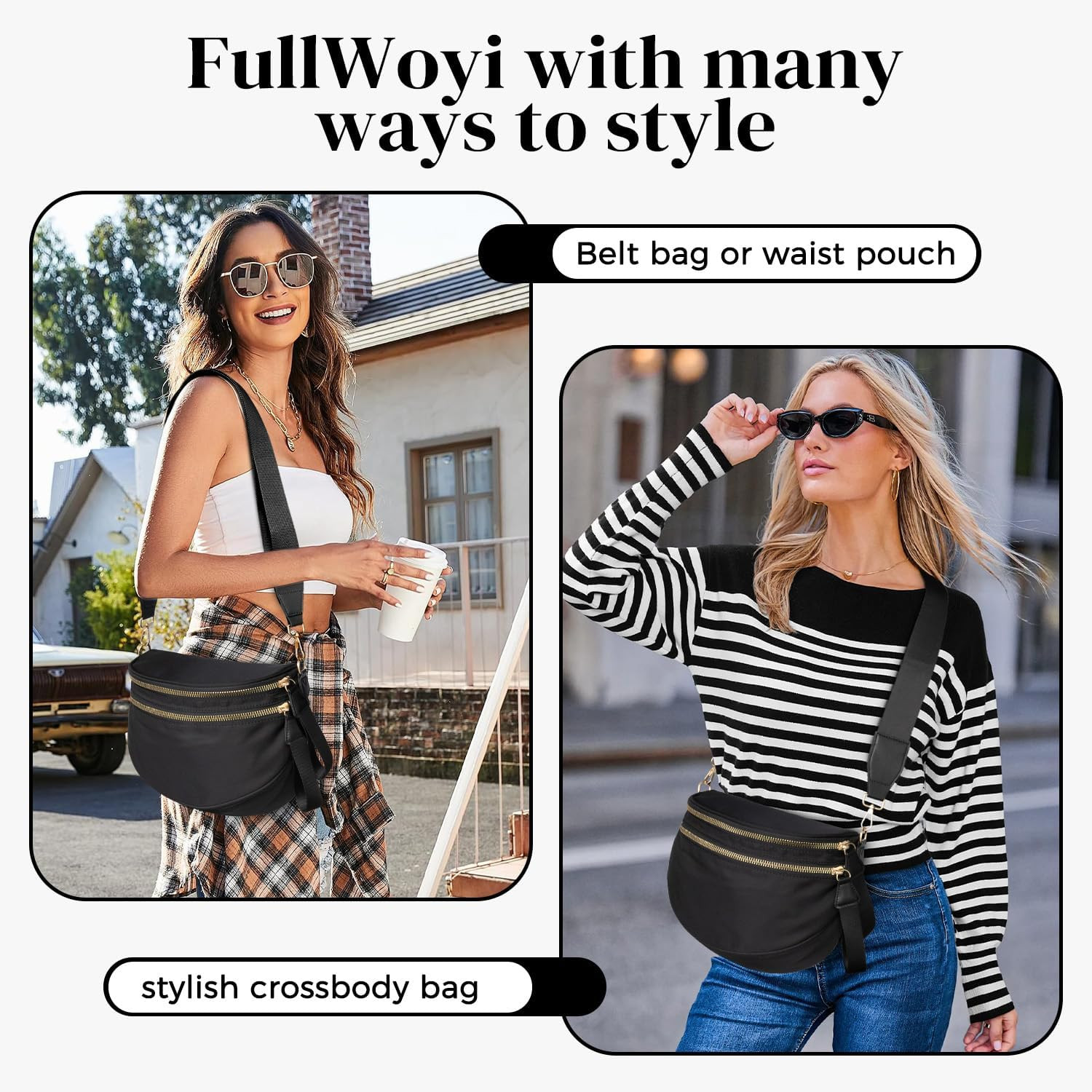 Spacious Nylon Checkered Crossbody Bum Bag for Women, Fashion Checkerboard Fanny