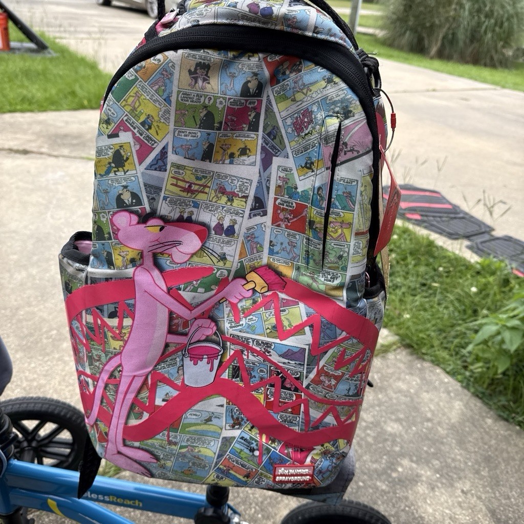 Sprayground Pink Panther Comic Print Backpack Zip Adjustable Straps Pink Lining