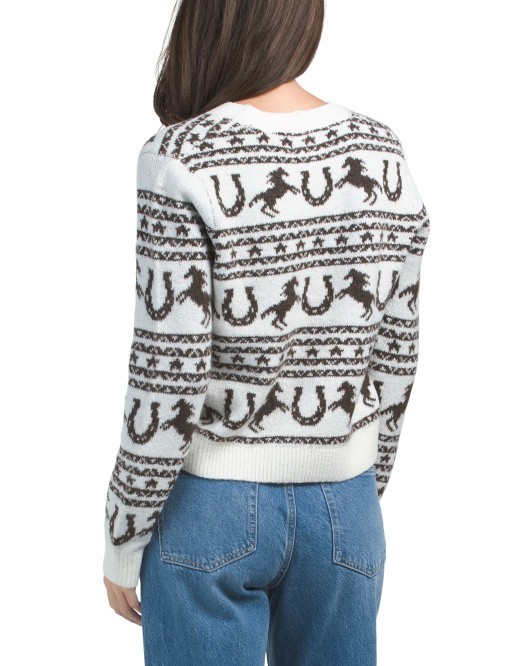 Nicole Miller Equestrian Horse Cardigan Womens Medium Southwestern Knit NWT