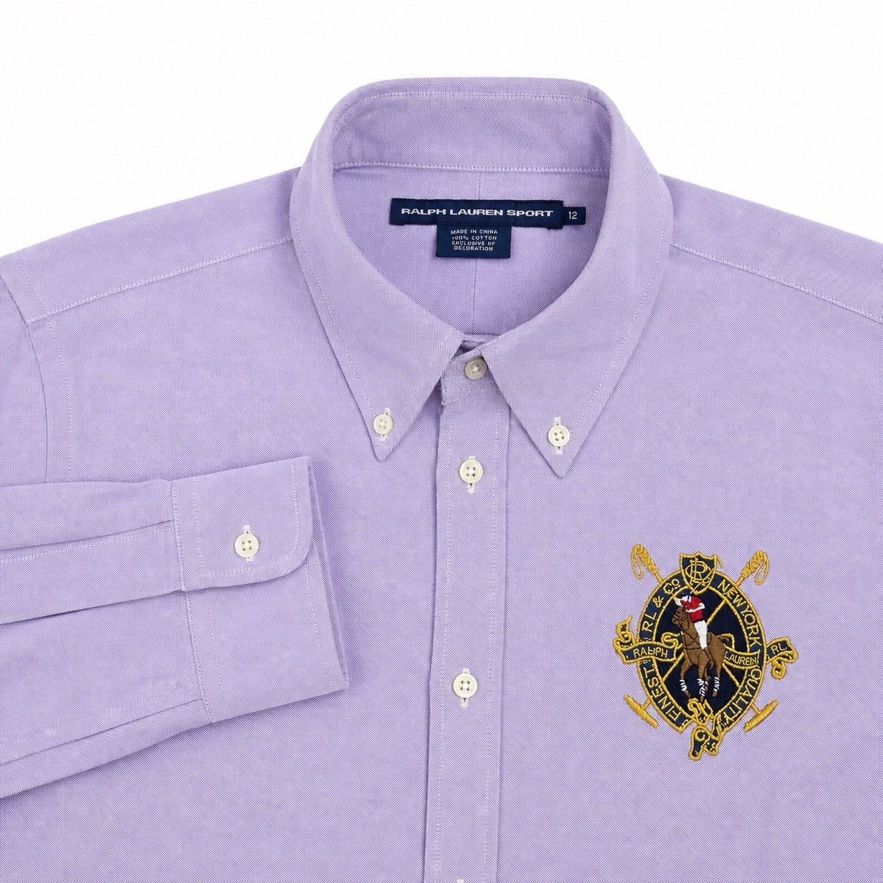 Ralph Lauren Sport Womens 12 Lavender Chambray Button Down Shirt Crest Logo OCBD