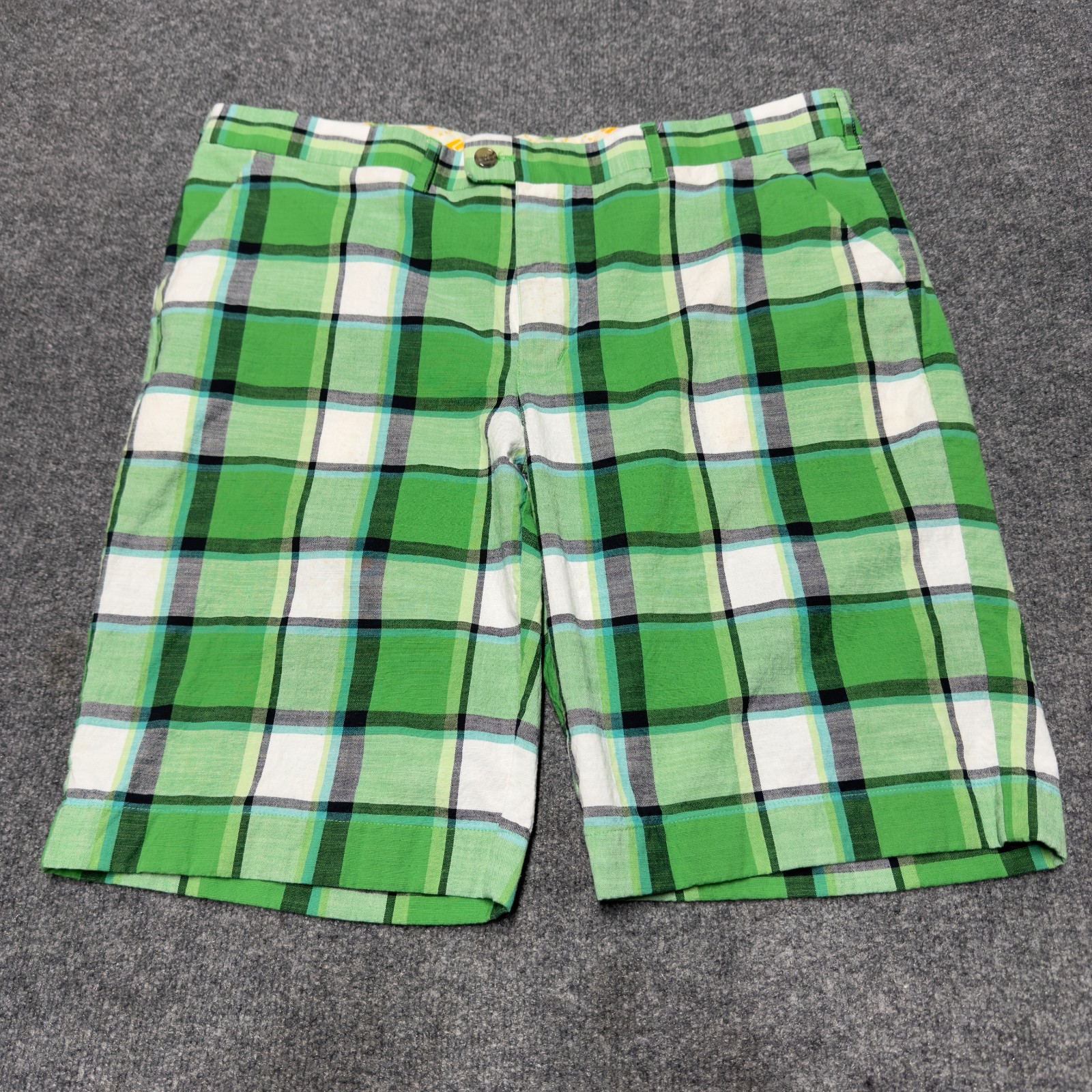 Loudmouth Plaid Cotton Golf Shorts Men Tagged 42 Actual 40 12″ Green
