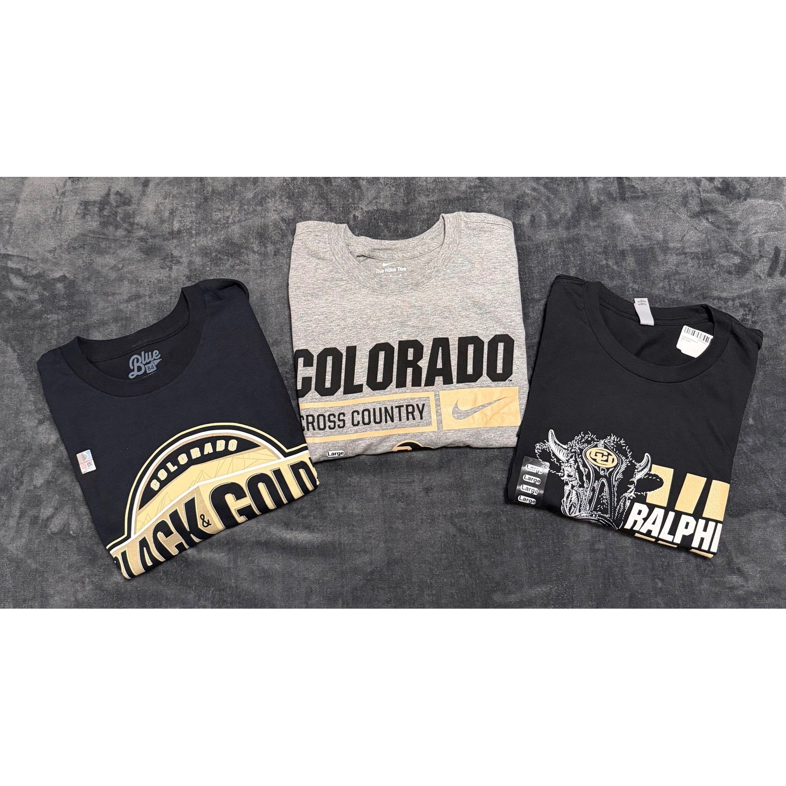 Lot of 3 Nike Blue 84 University of Colorado Buffaloes T-Shirts Mens Large NWT