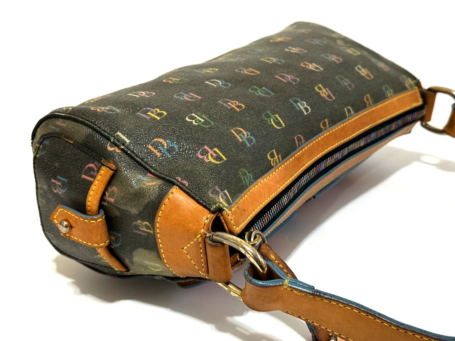 NICE VTG DOONEY & BOURKE Y2K MULTICOLOR DB COATED CANVAS DOUBLE POCKET HANDBAG