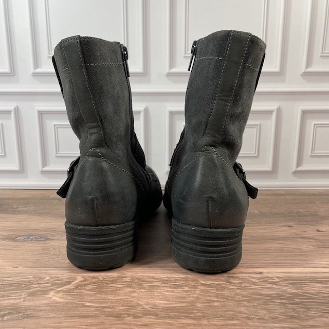 ABEO Verity Leather Combat/Moto Boots Lace Up Buckle Accent EUC Gray Size 9.5N